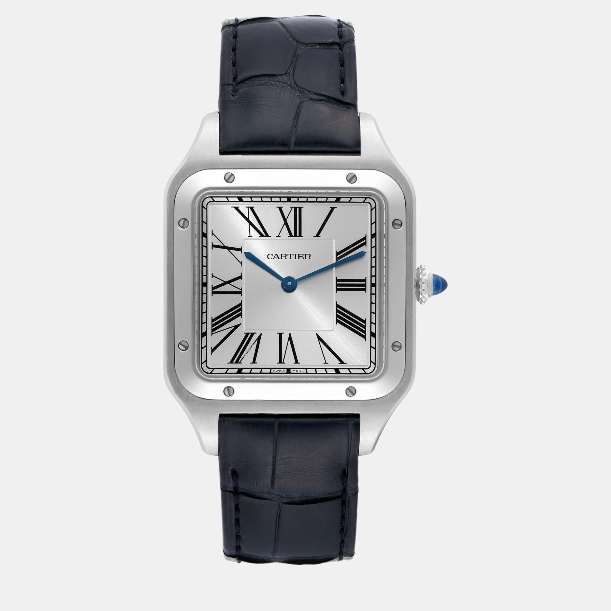 

Cartier Santos Dumont Large Blue Strap Steel Mens Watch WSSA0032, Silver