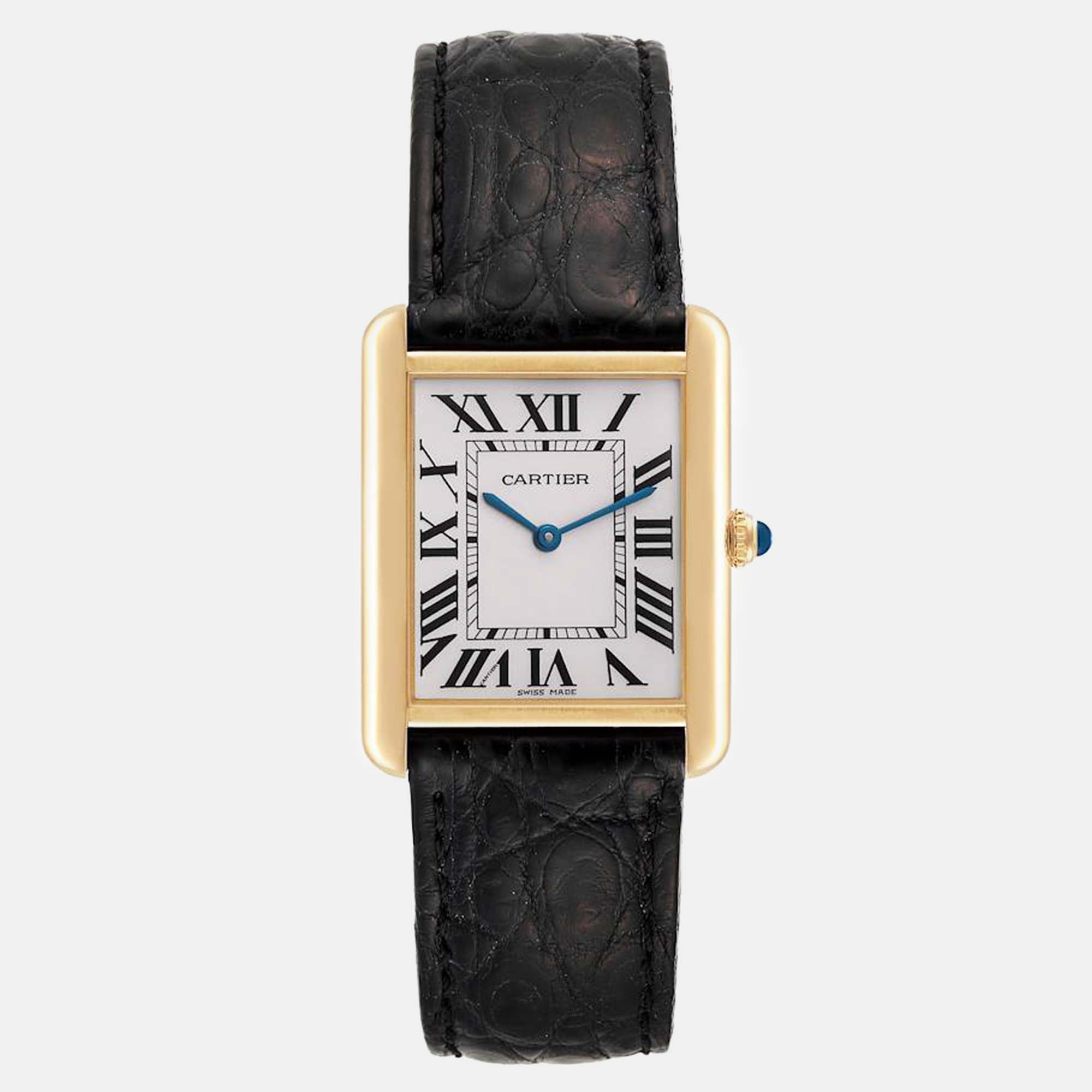 

Cartier Tank Solo Yellow Gold Steel Black Strap Men's Watch 27 mm, Silver