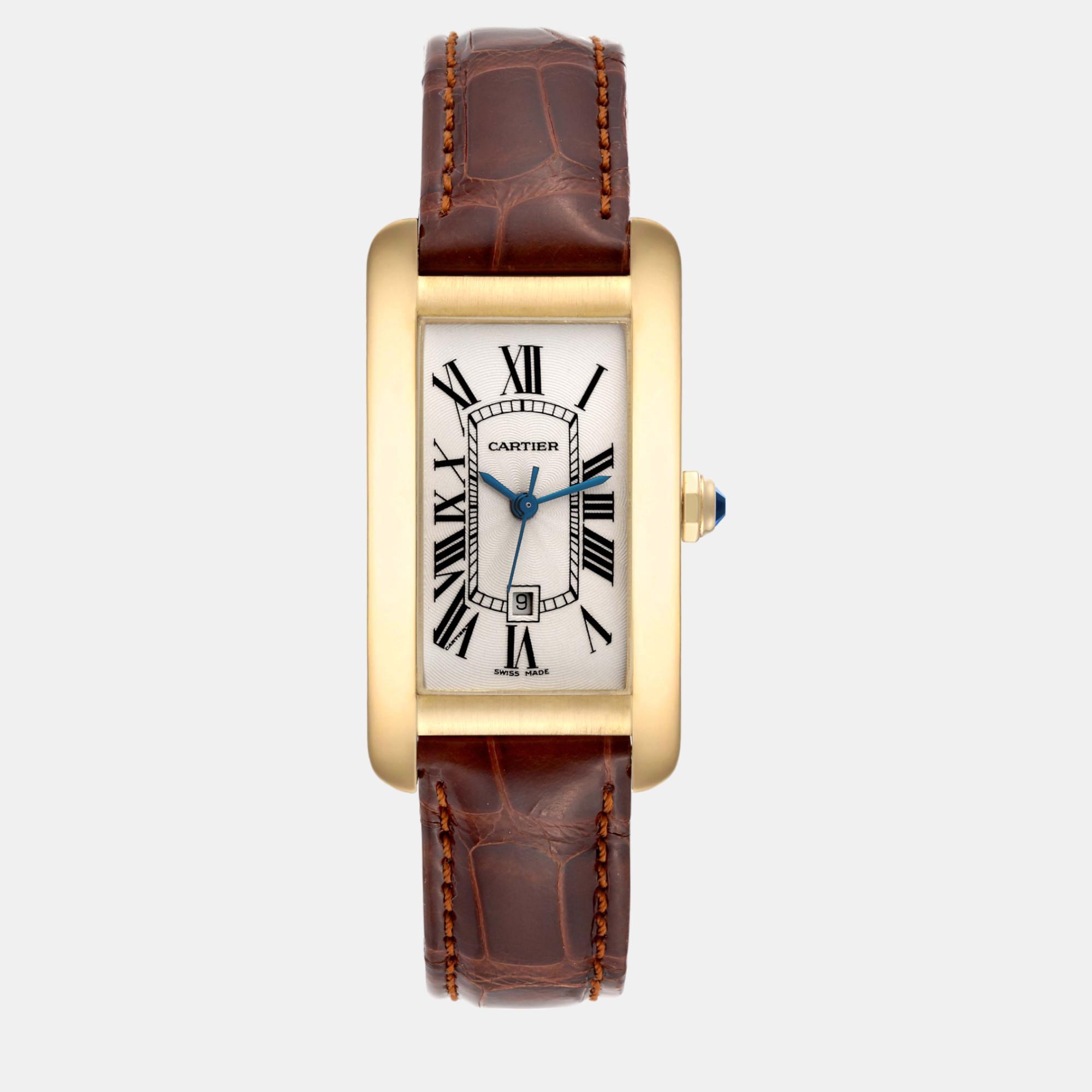 

Cartier Tank Americaine Midsize Yellow Gold Automatic Men's Watch 22 mm, Silver