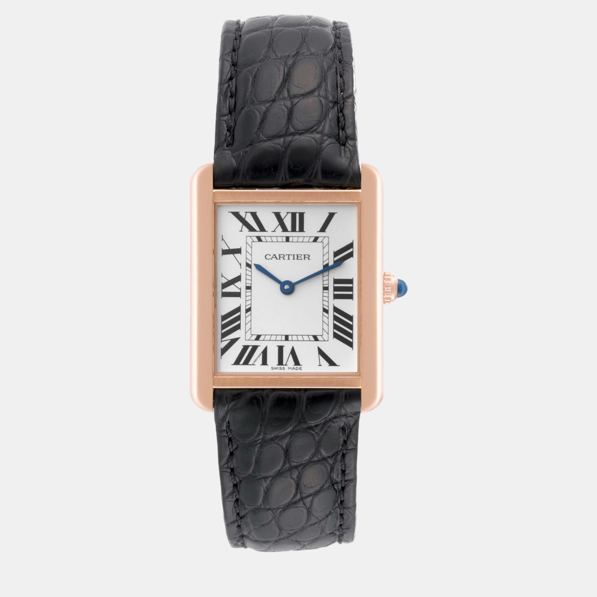 Pre-owned Cartier Tank Solo Large Rose Gold Steel Men's Watch 27.0 Mm In Silver