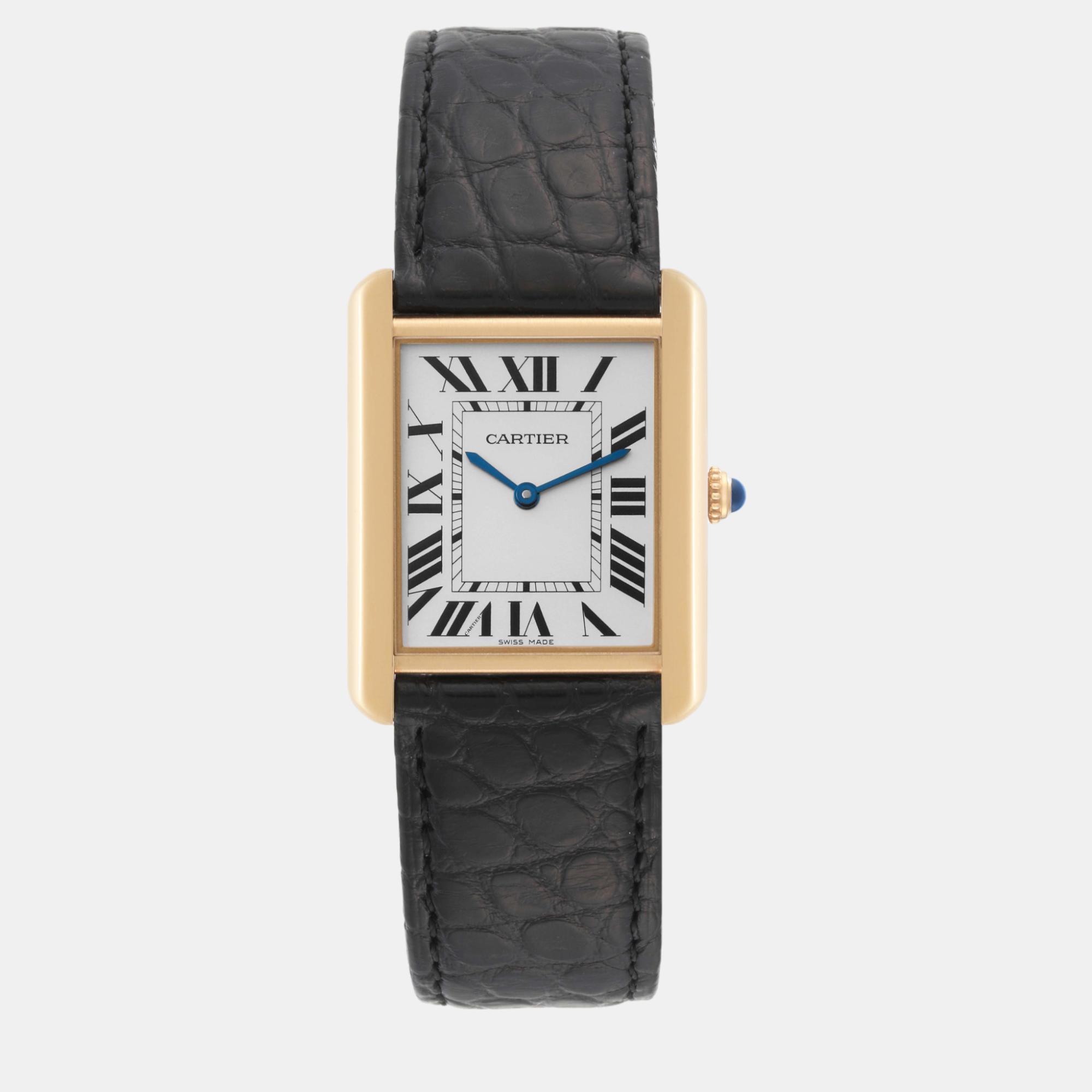 

Cartier Tank Solo Yellow Gold Steel Black Strap Men's Watch 27.0 mm, Silver