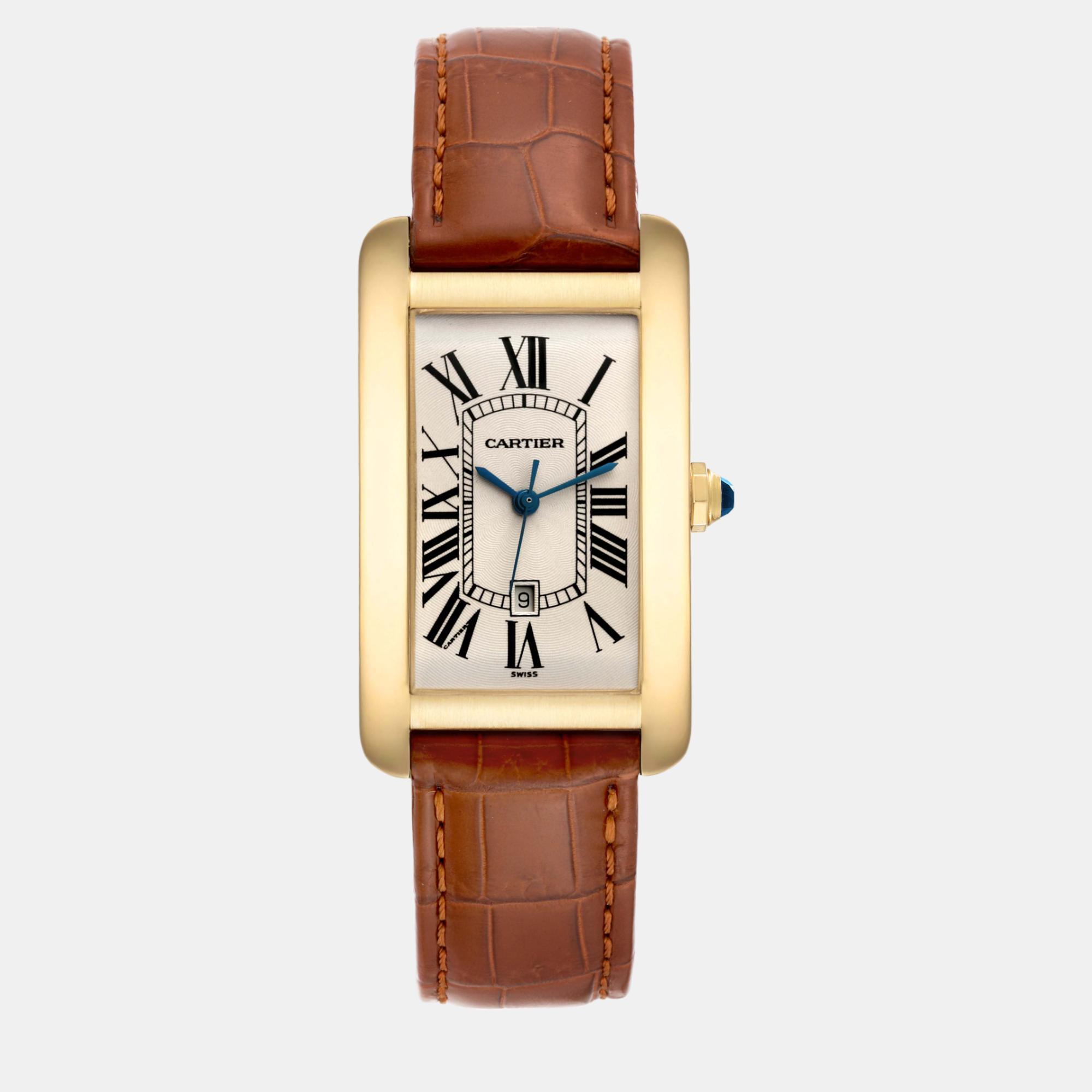 

Cartier Tank Americaine Yellow Gold Automatic Men's Watch 26.6 mm, Silver