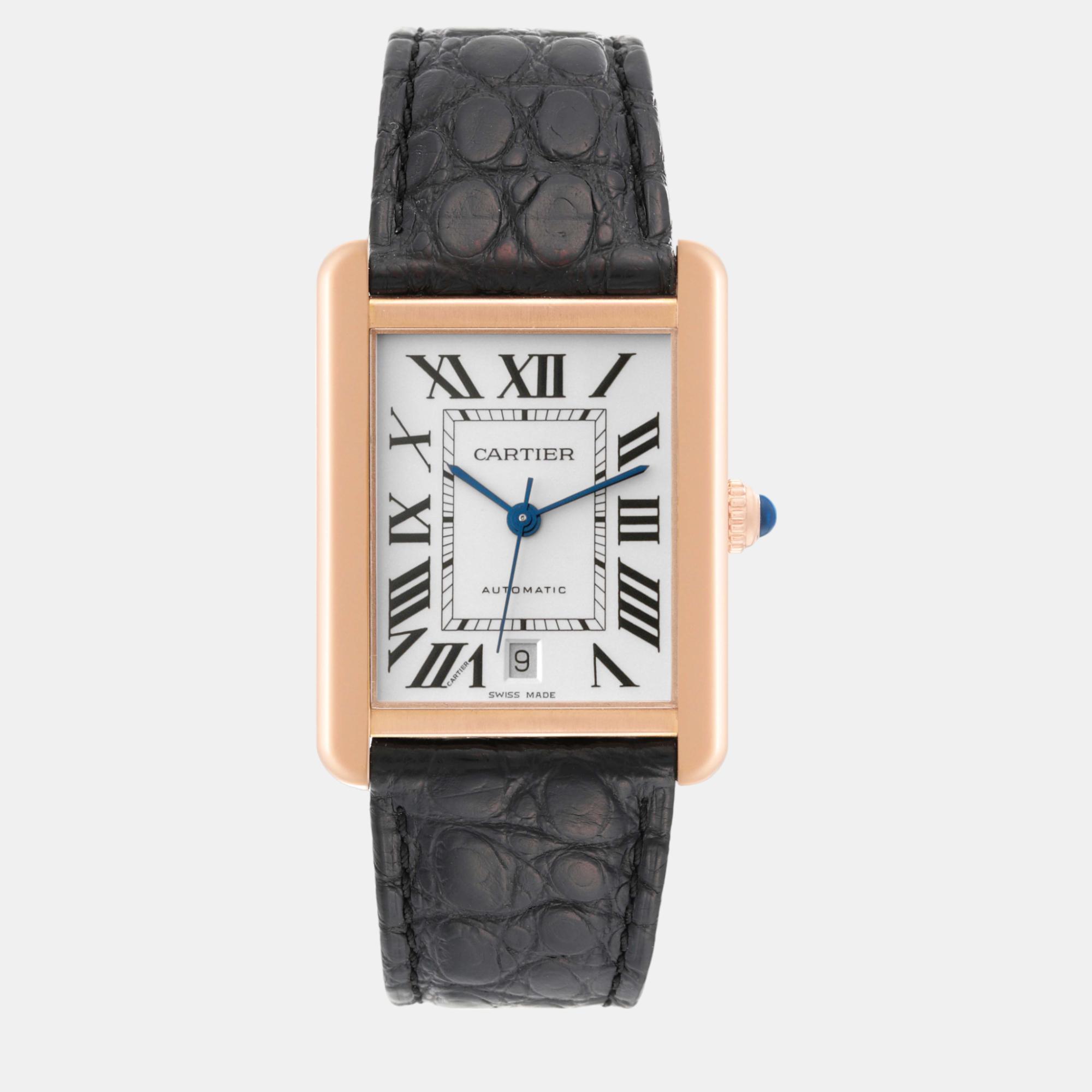 Pre-owned Cartier Tank Solo Xl Rose Gold Silver Dial Men's Watch 31 Mm