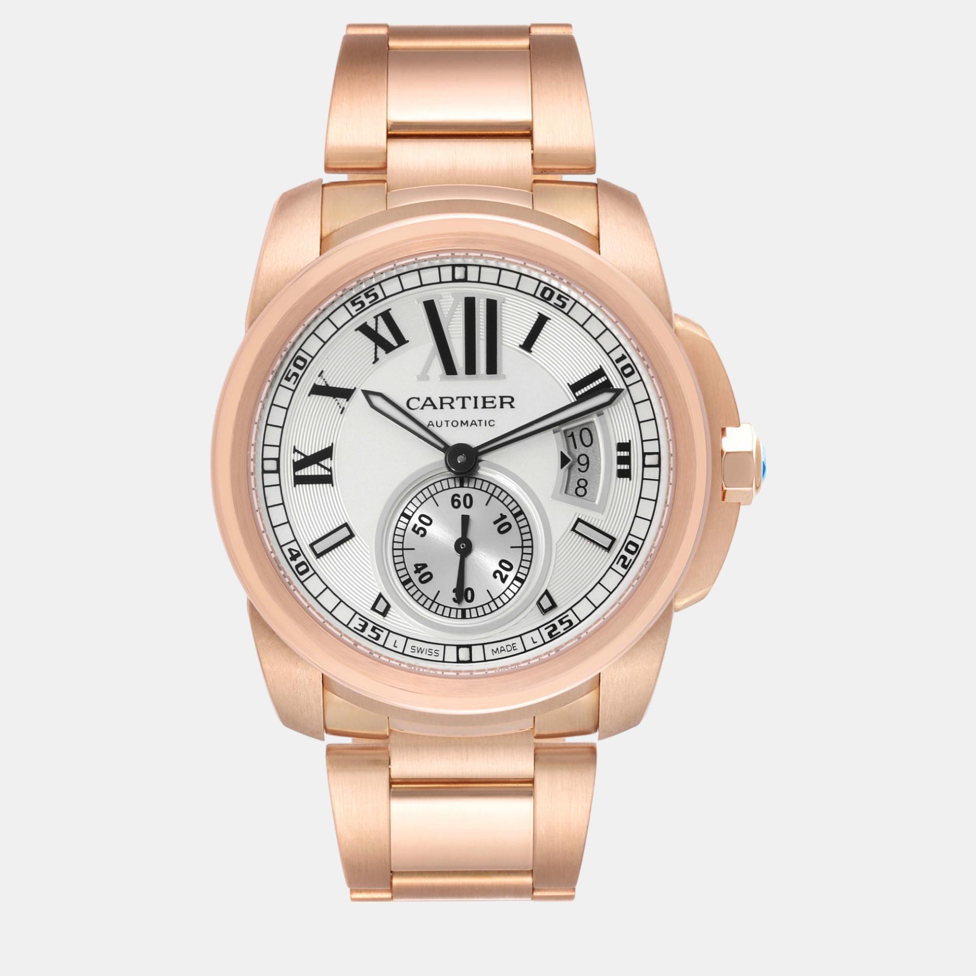 

Cartier Calibre Rose Gold Silver Dial Automatic Men's Watch 42 mm