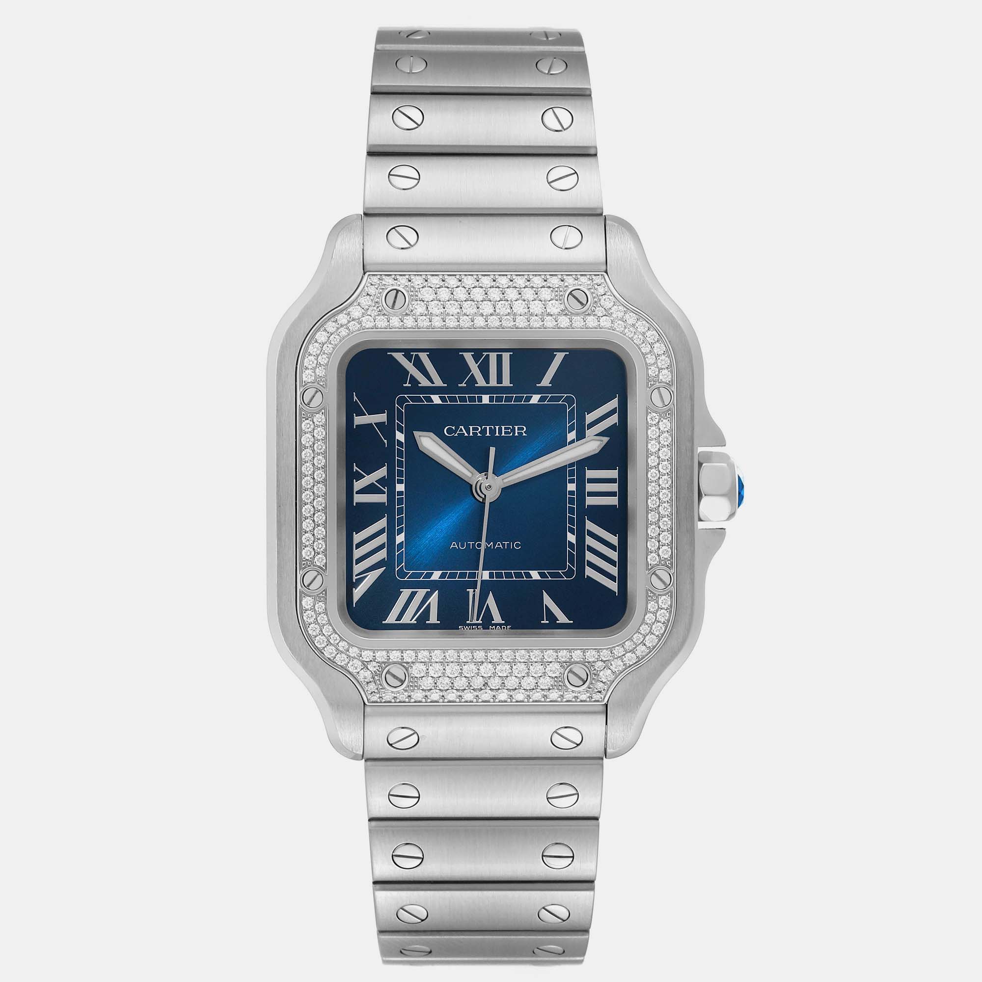 

Cartier Santos Blue Dial Diamond Steel Mens Watch W4SA0006 35 mm