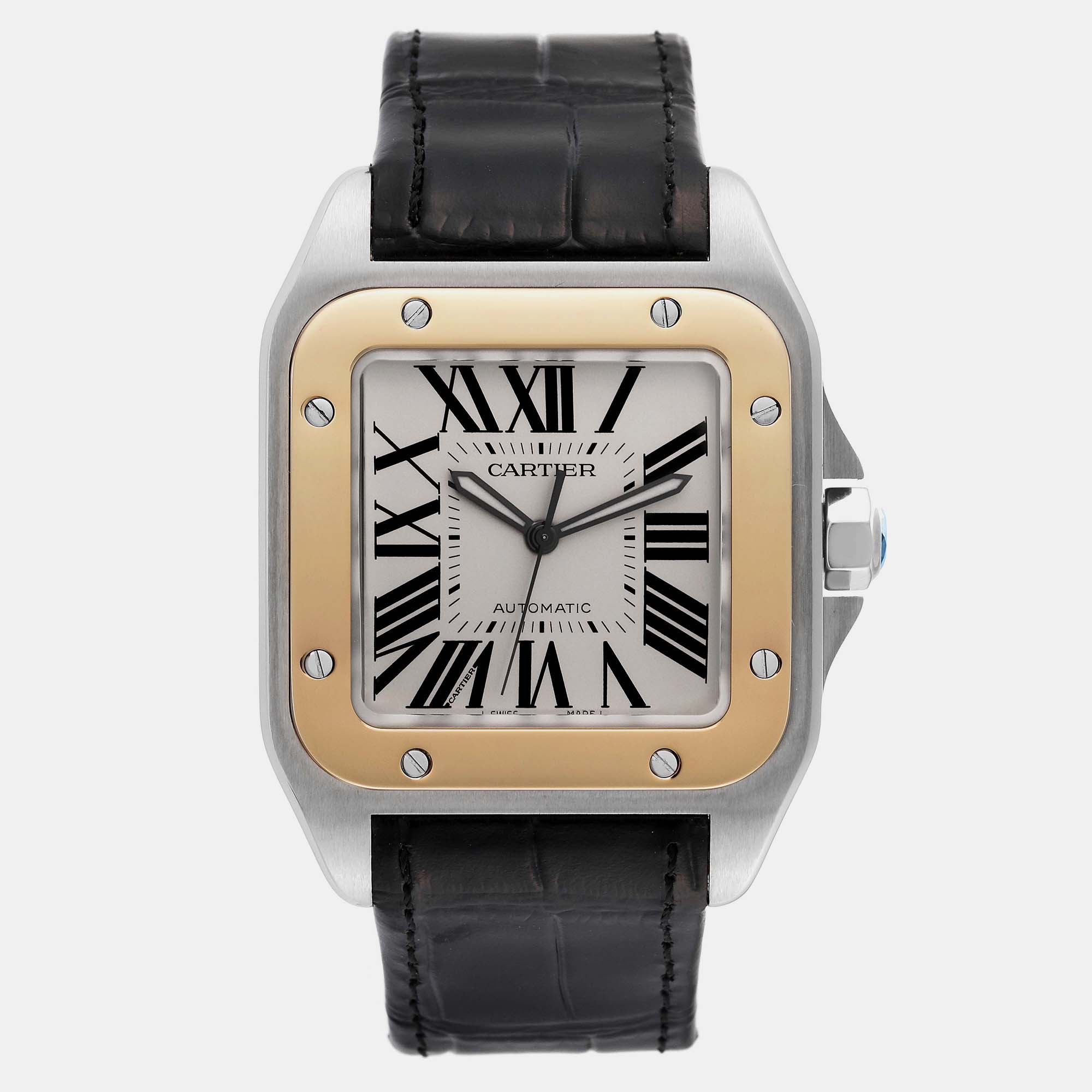 

Cartier Santos 100 Steel Yellow Gold  Silver Dial Men's Watch W20072X7 38 mm