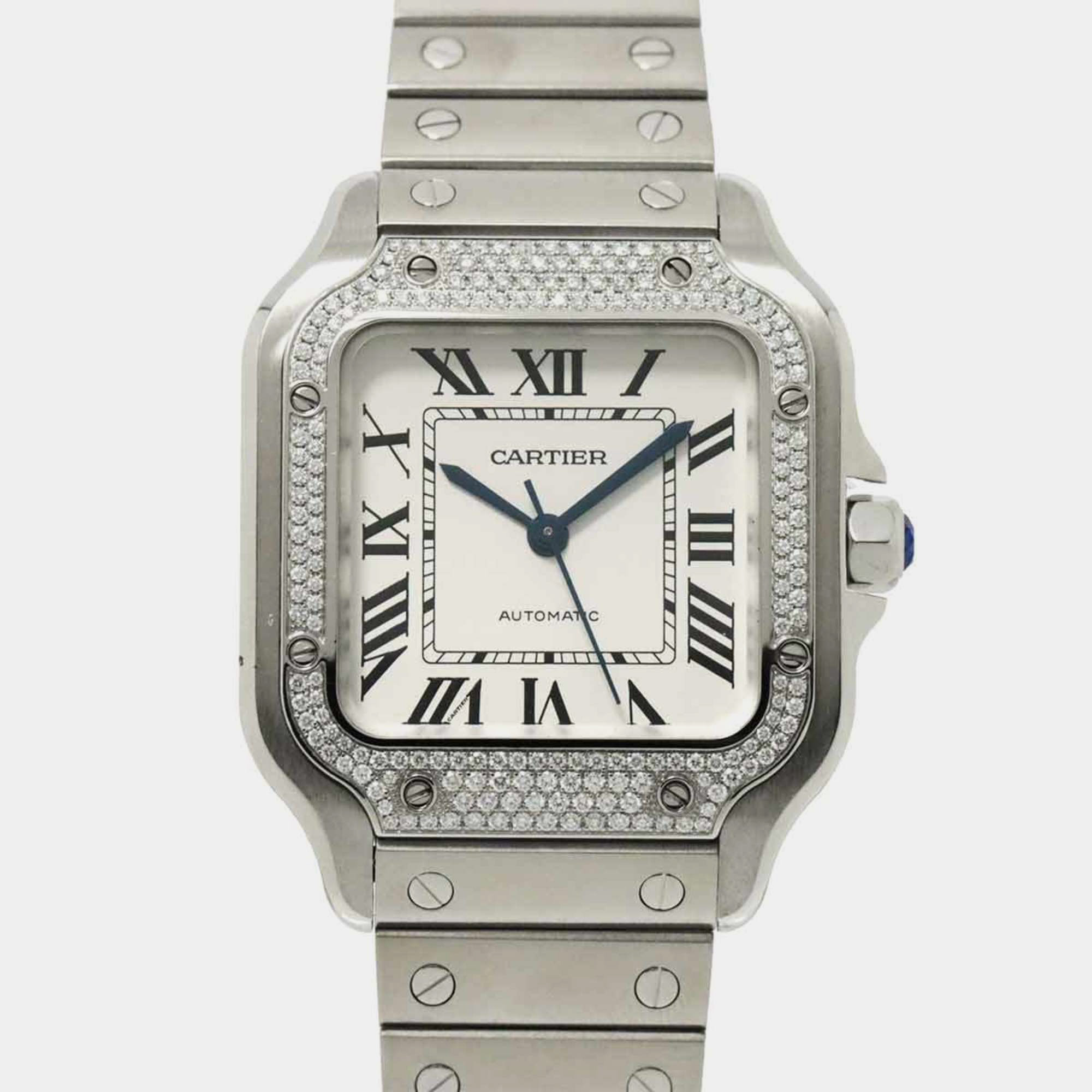 

Cartier Silver Stainless Steel Santos W4SA0005 Automatic Men's Wristwatch 33 mm