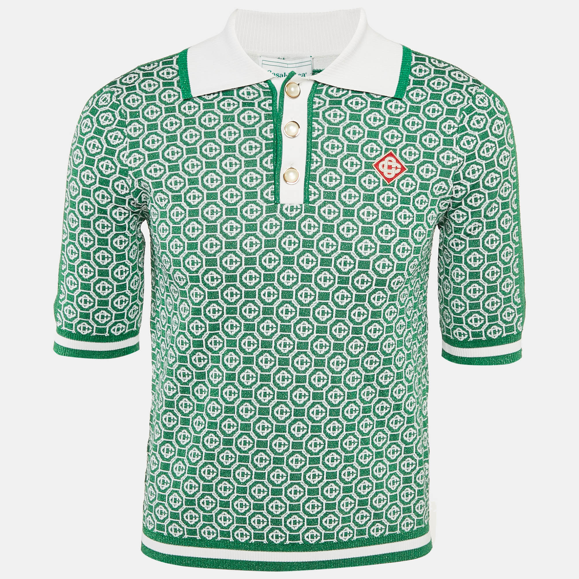 

Casablanca Green Logo Lurex Jacquard Polo T-Shirt S