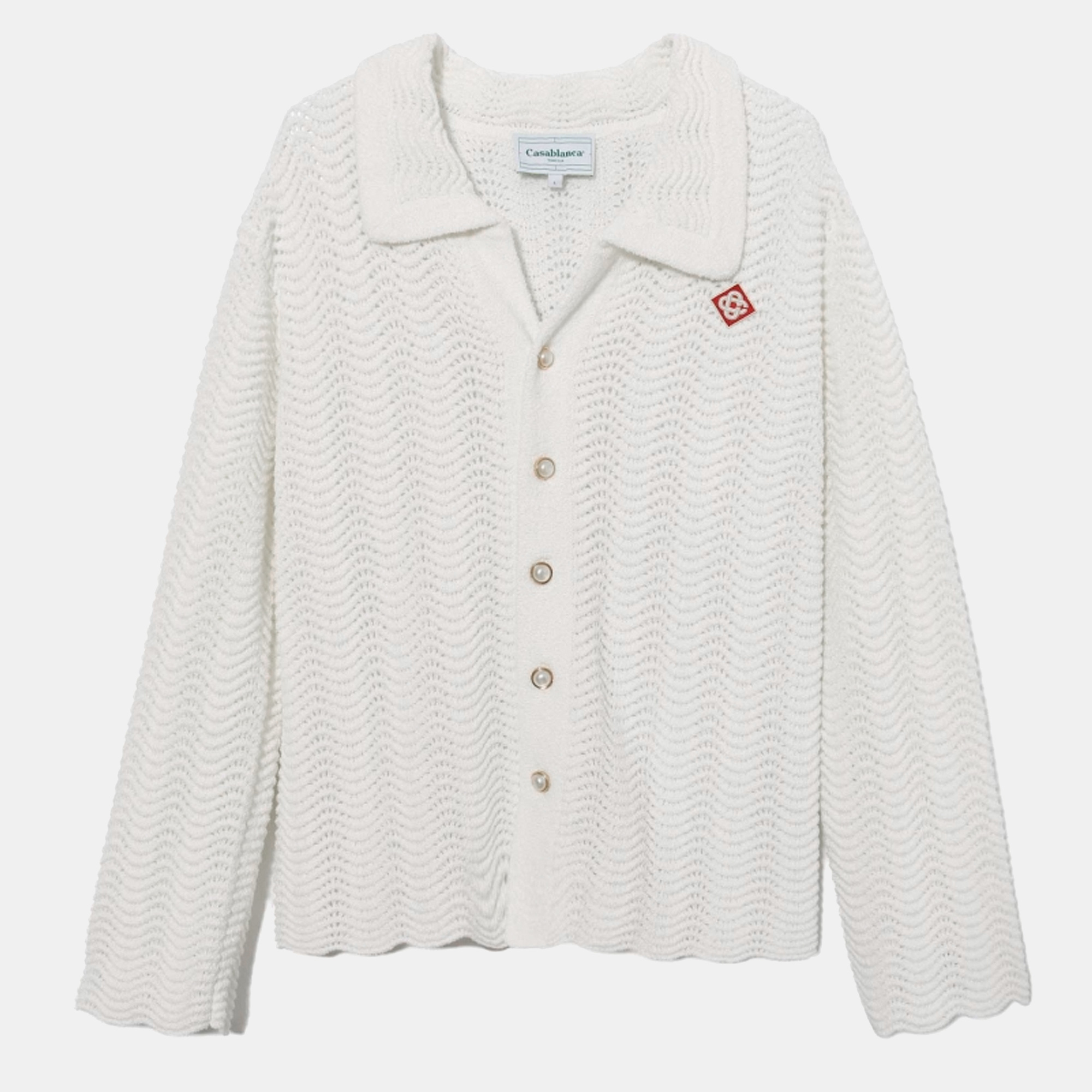 

Casablanca White Wavy Open-Knit Cotton Button Front Cardigan S