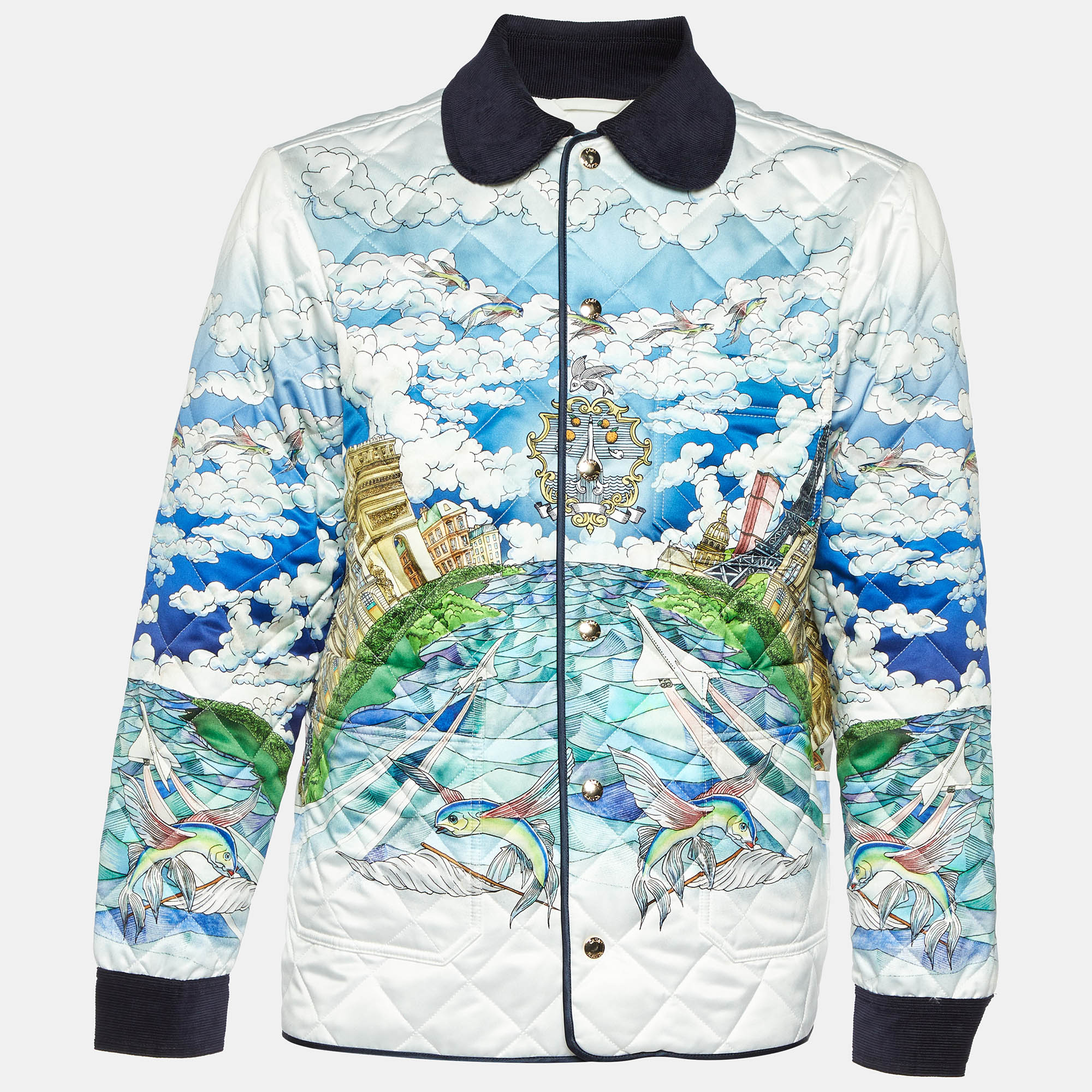 

Casablanca White Printed Stain Le Vol Ideal Quilted Hunting Jacket L, Multicolor