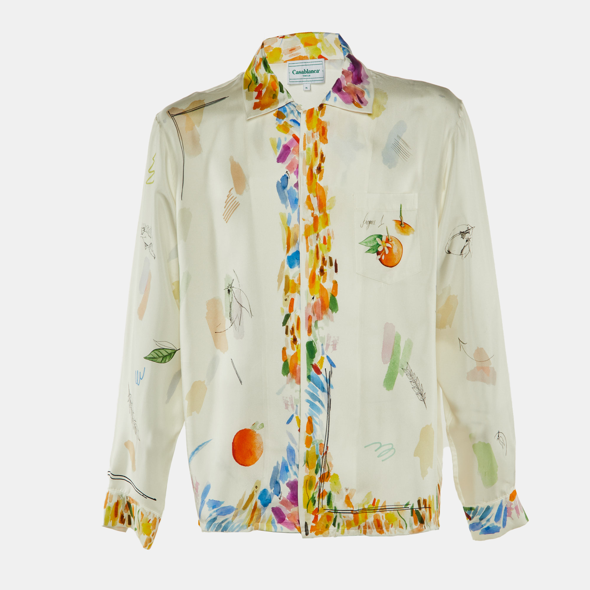 

Casablanca Tennis Club Off White Printed Silk Shirt XL
