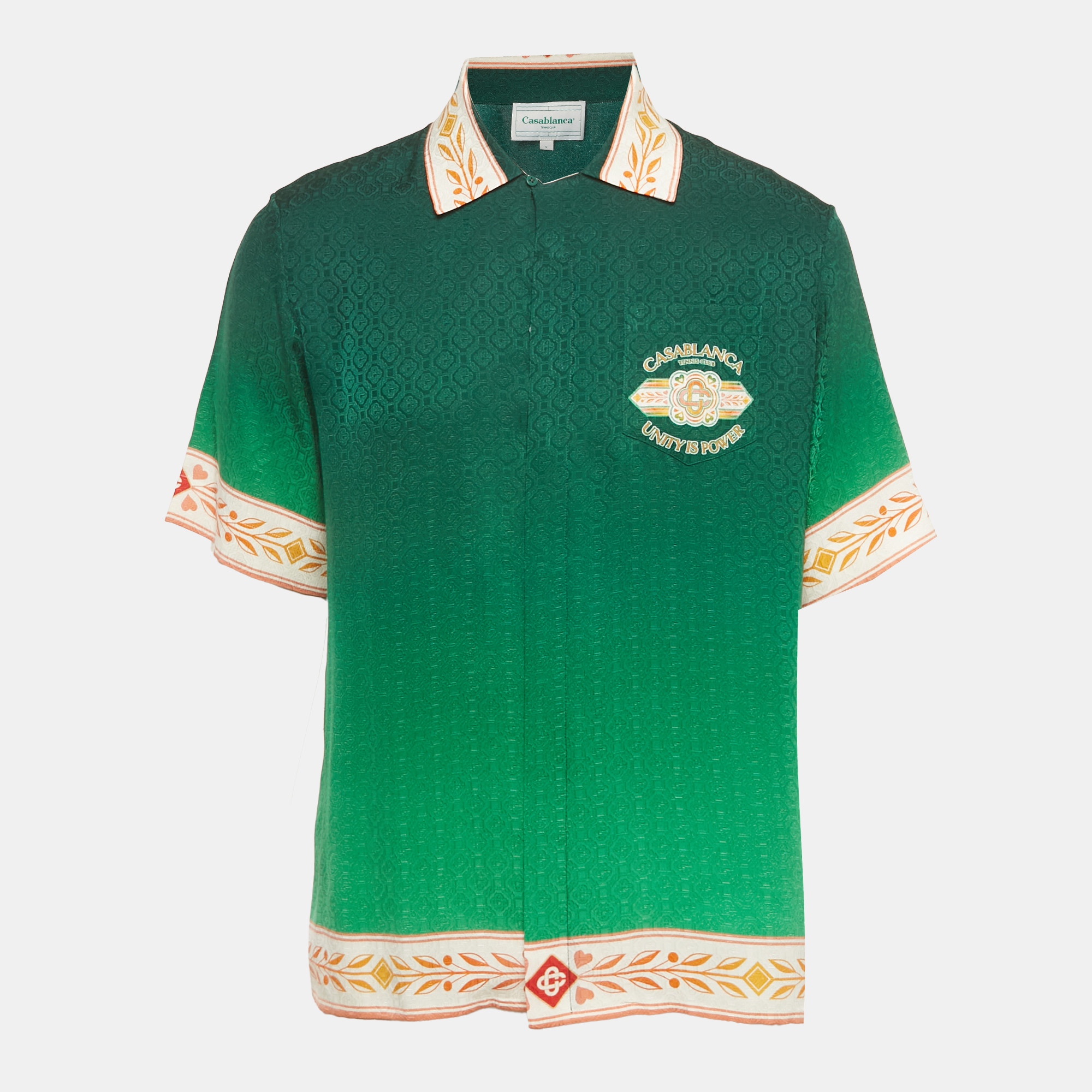 

Casablanca Tennis Club Green Printed Silk Utility Power Short Sleeve Shirt S