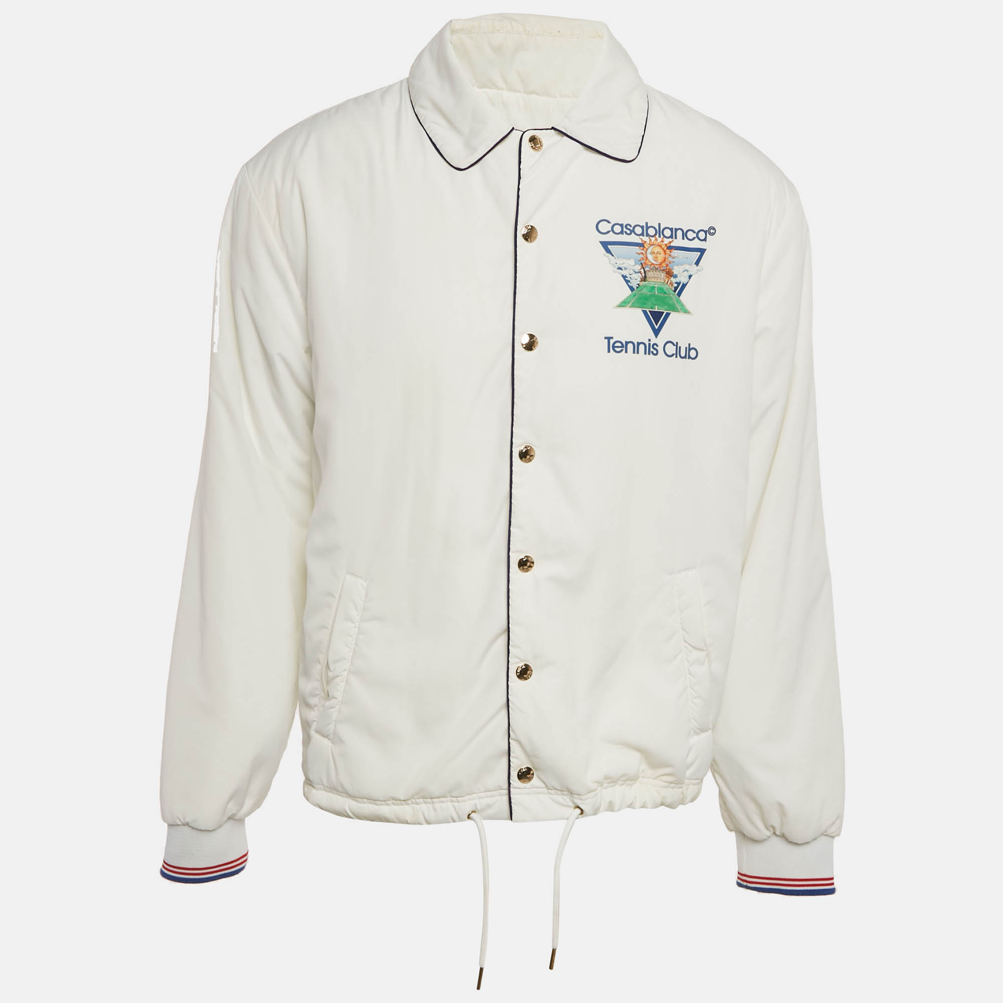 Pre-owned Casablanca Tennis Club White Printed Synthetic Coach Jacket S