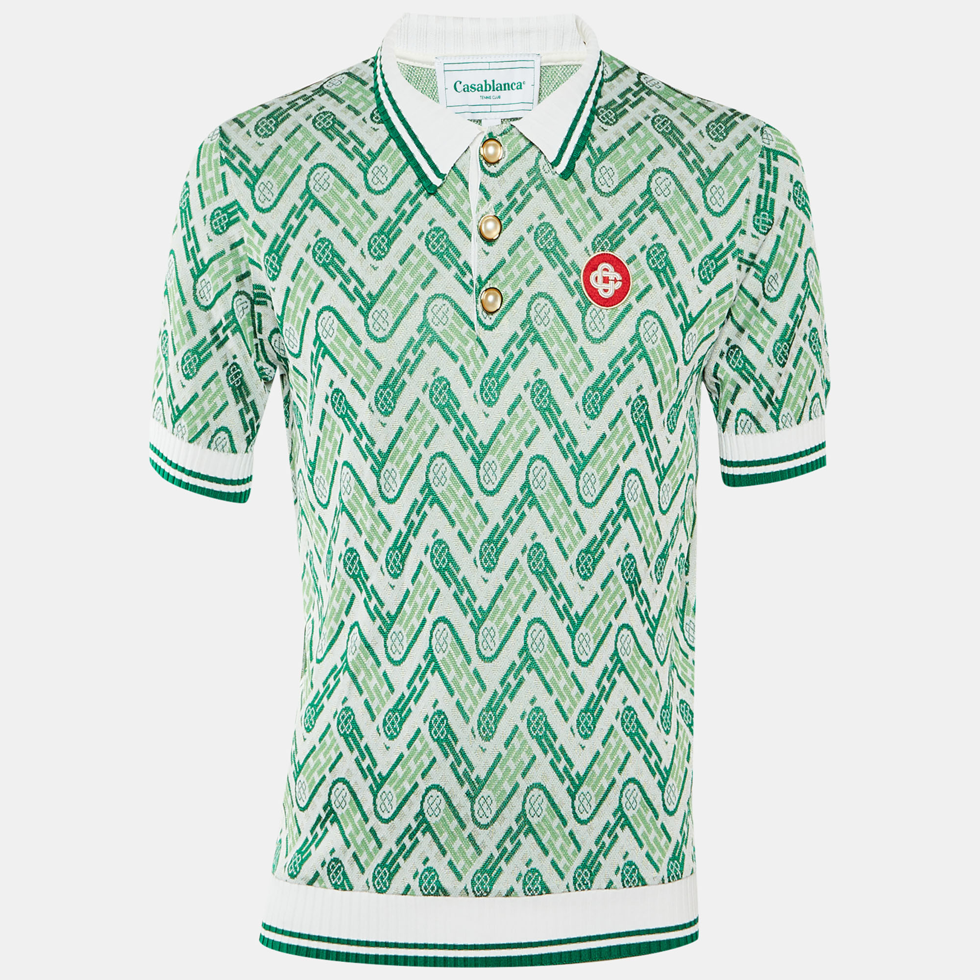 

Casablanca Green Monogram Knit Polo T-Shirt L