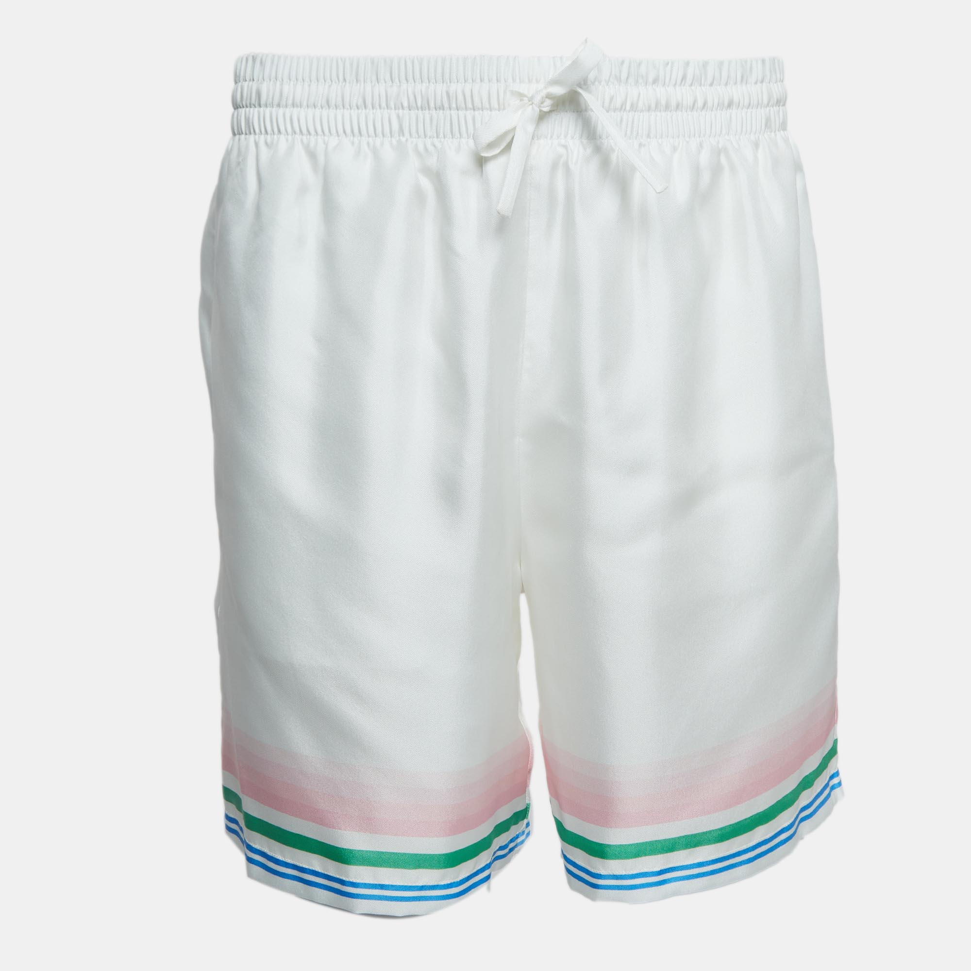 

Casablanca Tennis Club Striped Satin Twill Shorts L, White
