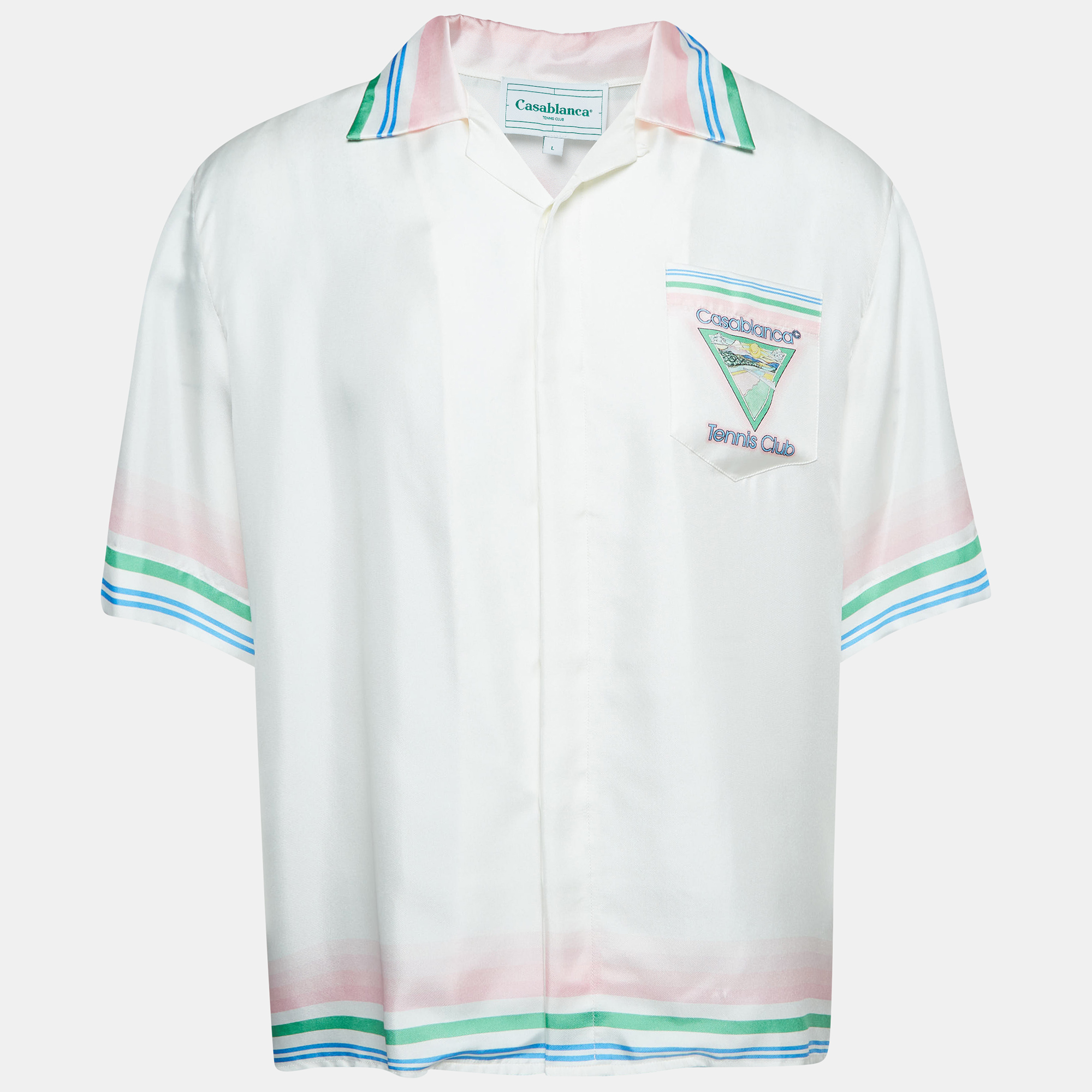Pre-owned Casablanca White Tennis Club Printed Silk Twill Shirt L