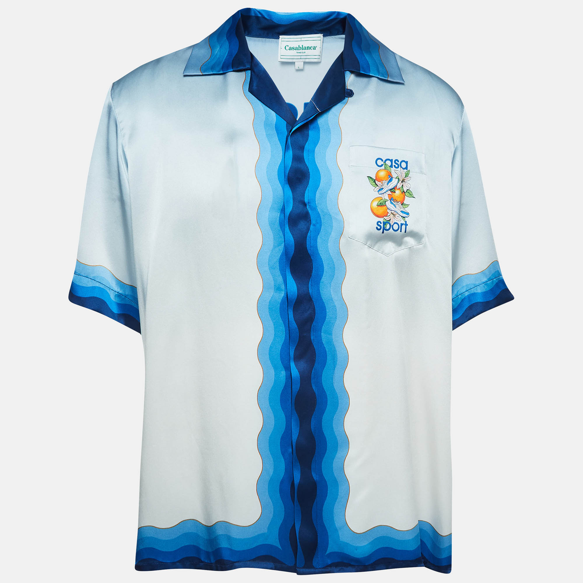Pre-owned Casablanca Blue Casa Sports Printed Satin Silk Shirt L