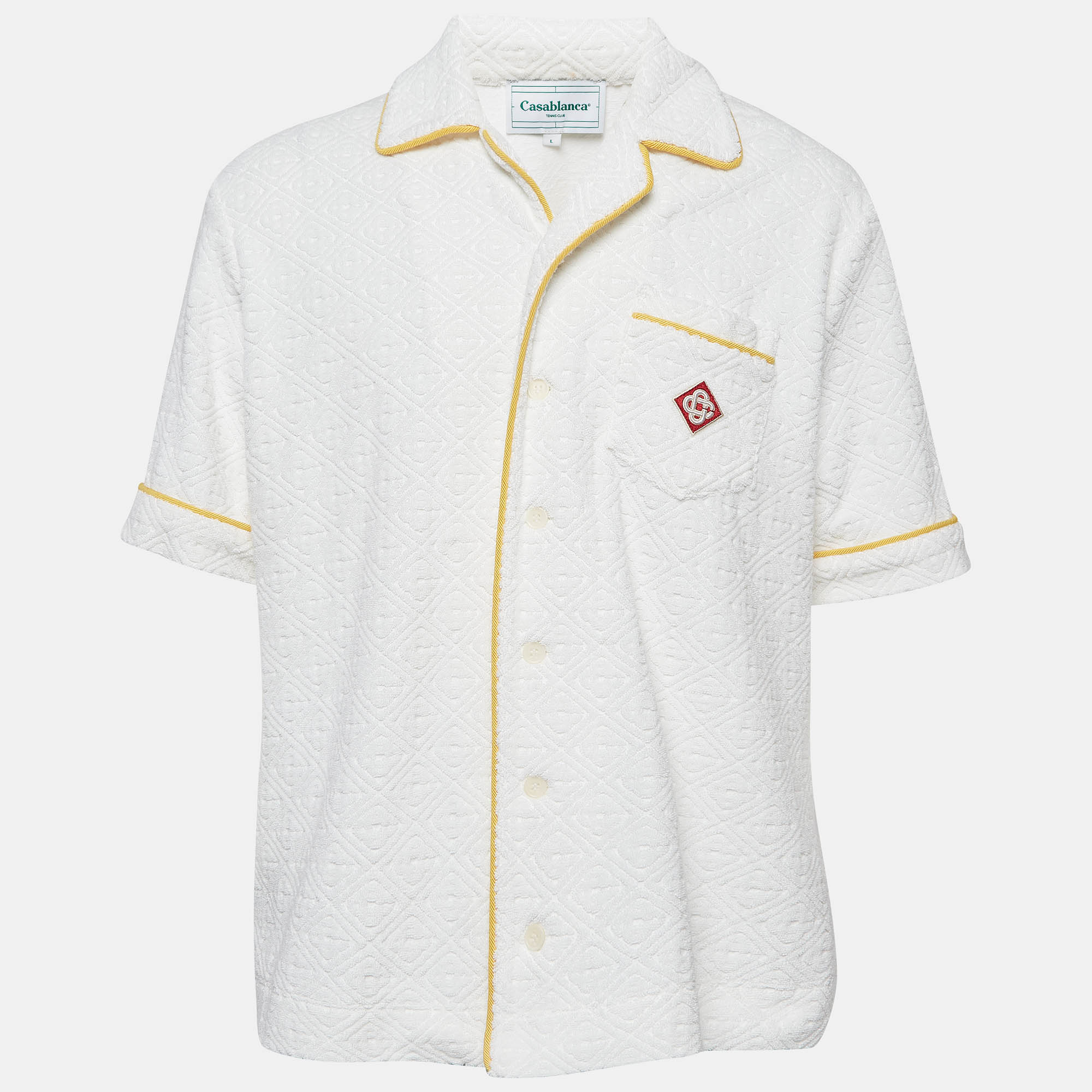 

Casablanca White Logo Embossed Terry Cuban Shirt L