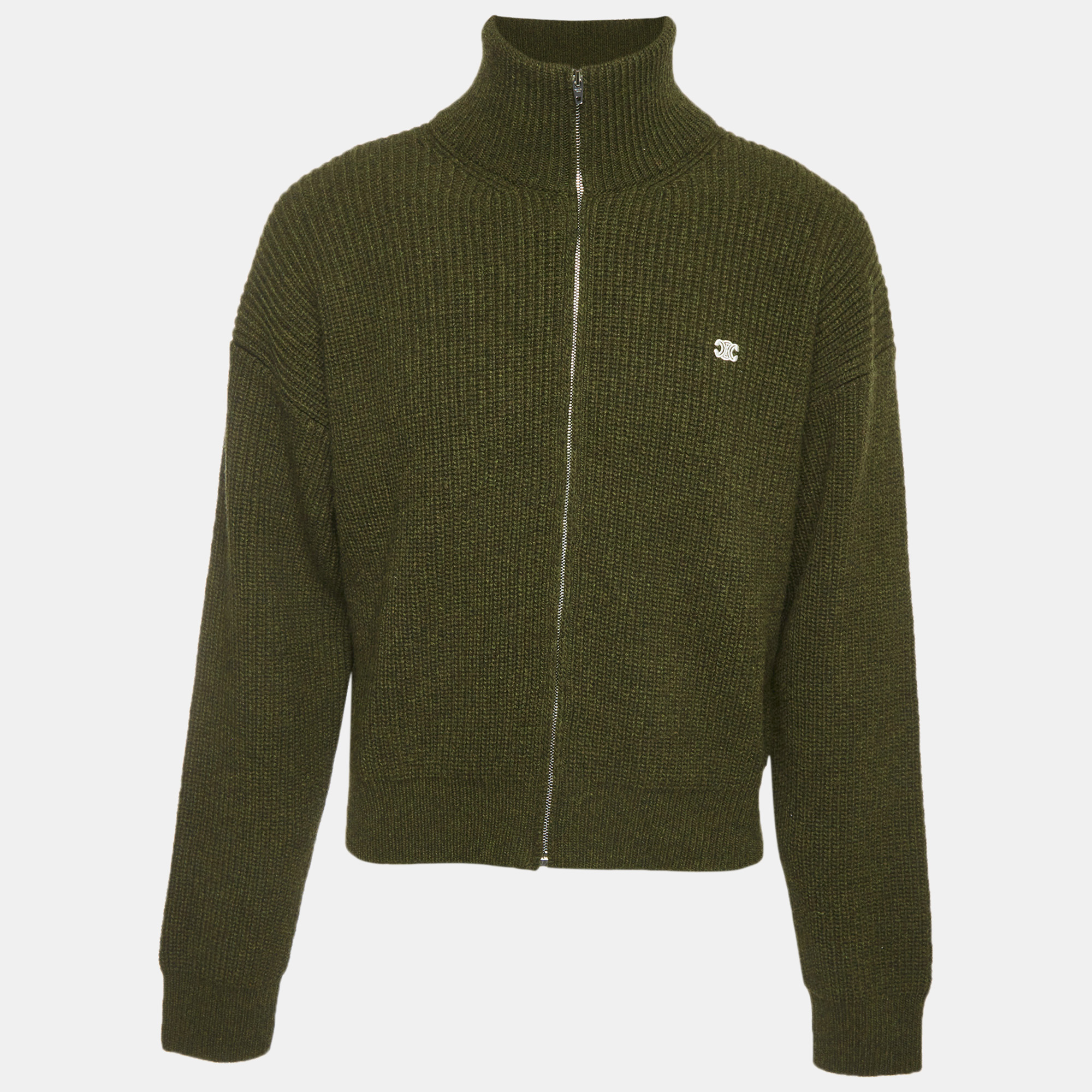 

Celine Green Rib Knit Triomphe Trucker Sweater L