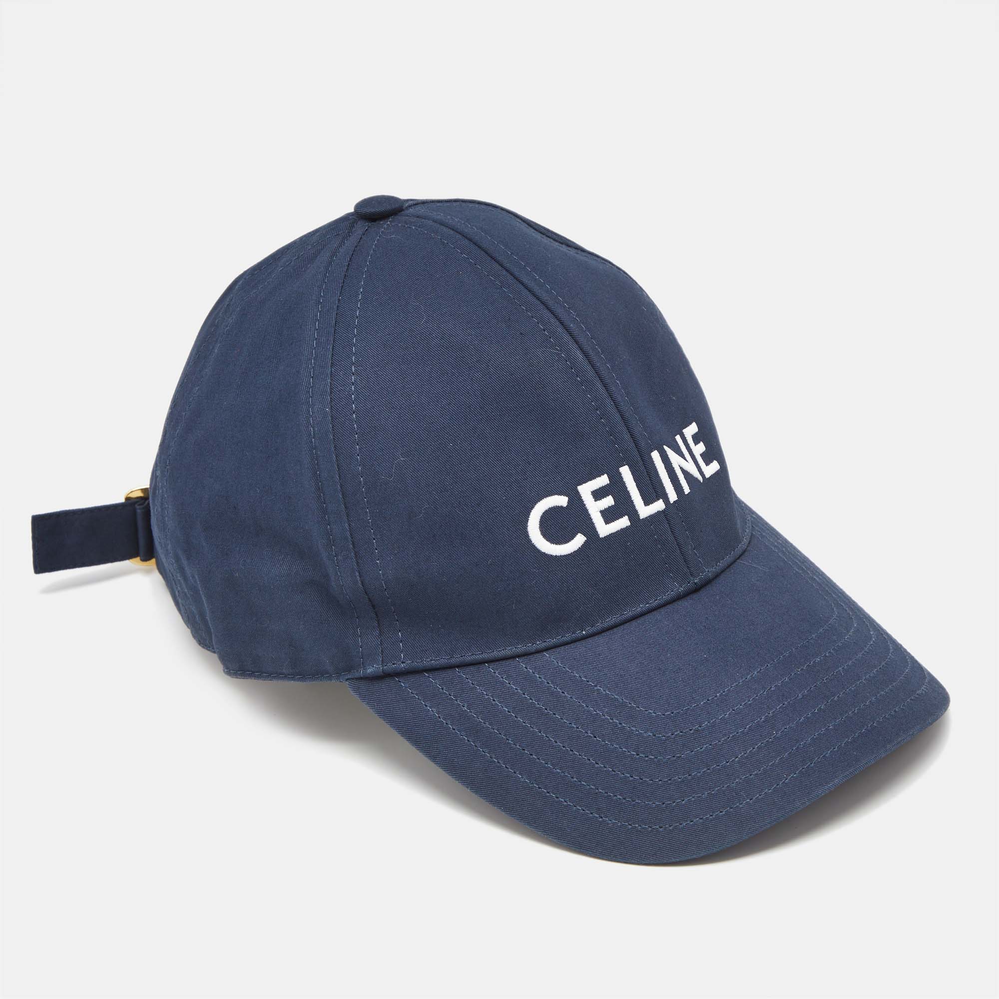 Pre-owned Celine Navy Blue Logo Embroidered Baseball Cap M