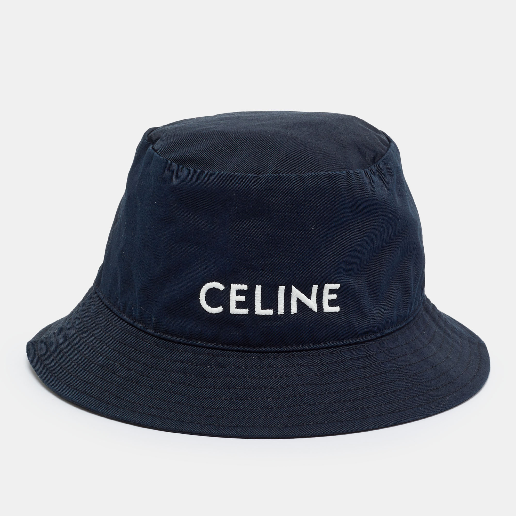 Celine Navy Blue Cotton Embroidered Bucket Hat M