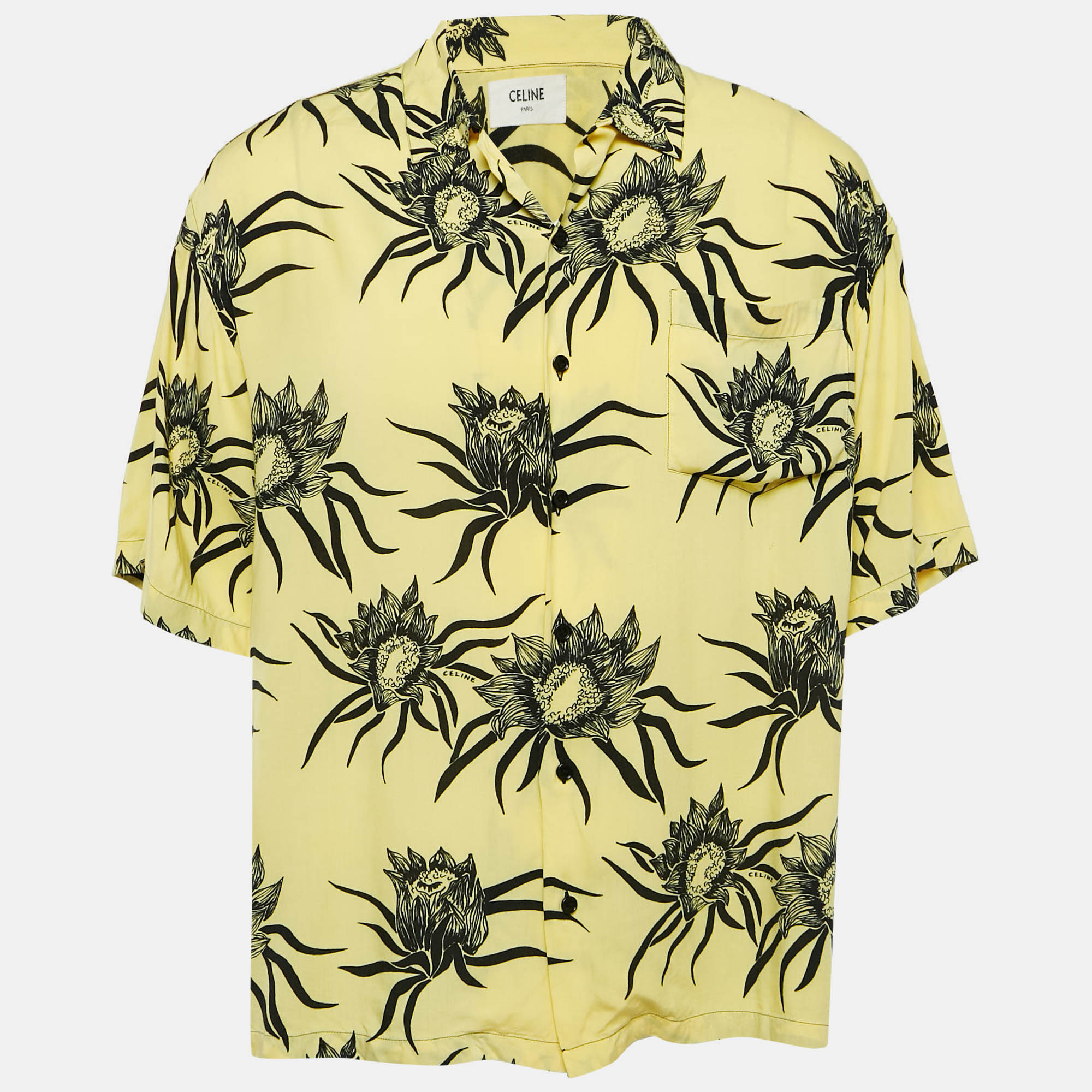 

Celine Yellow/Black Sunflower Print Crepe Loose Fit Shirt S