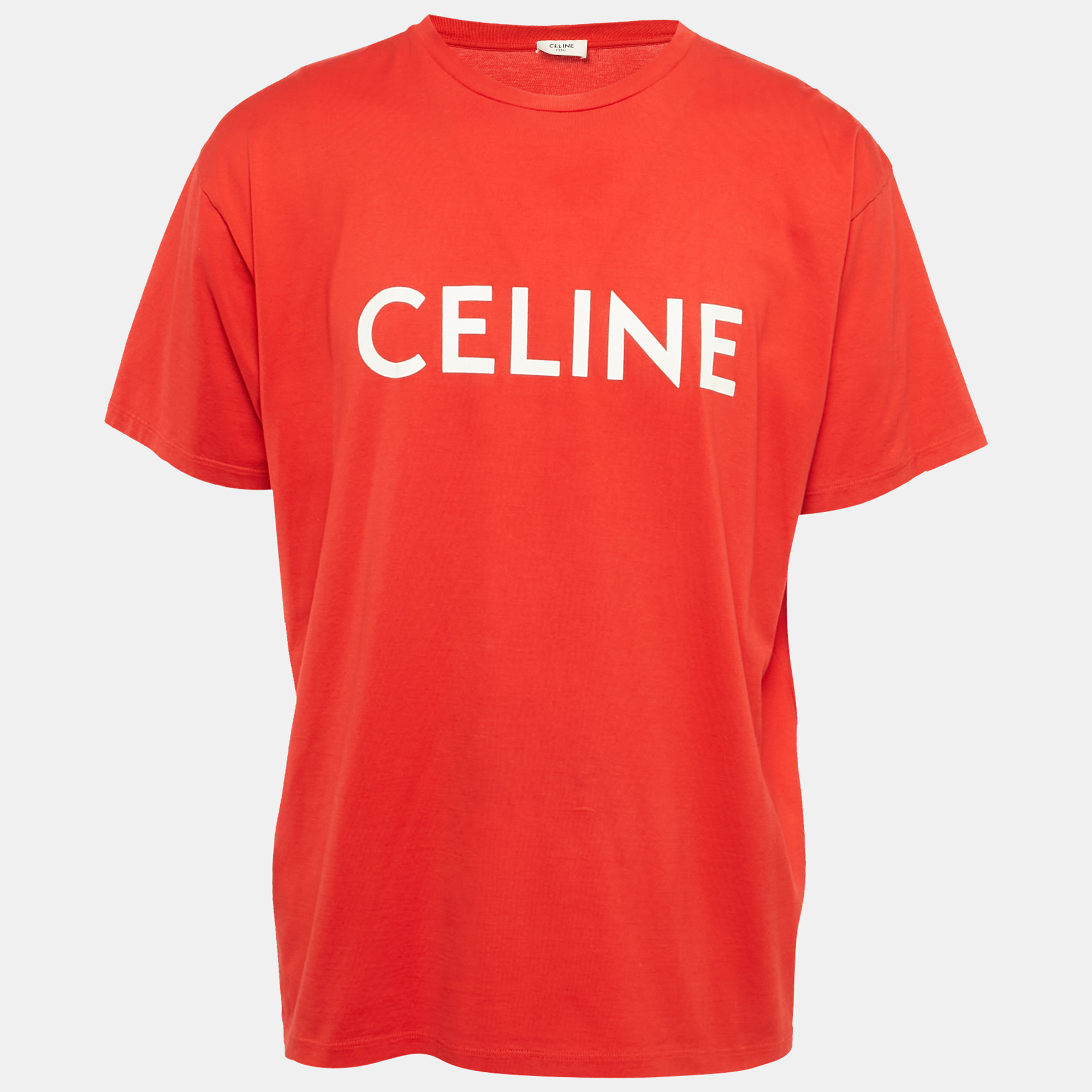 

Celine Red Logo Print Jersey Crewneck T-Shirt L