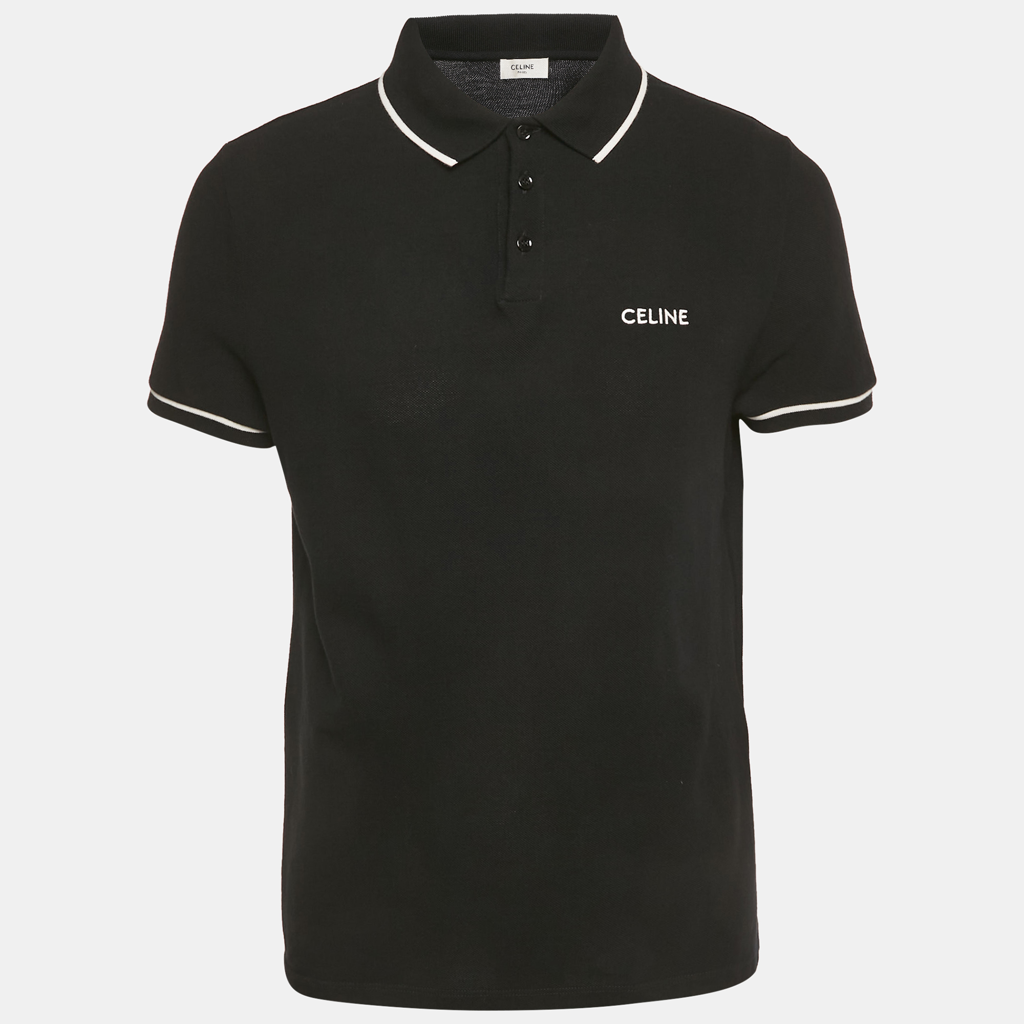 

Celine Black Logo Embroidered Cotton Polo T-Shirt XL
