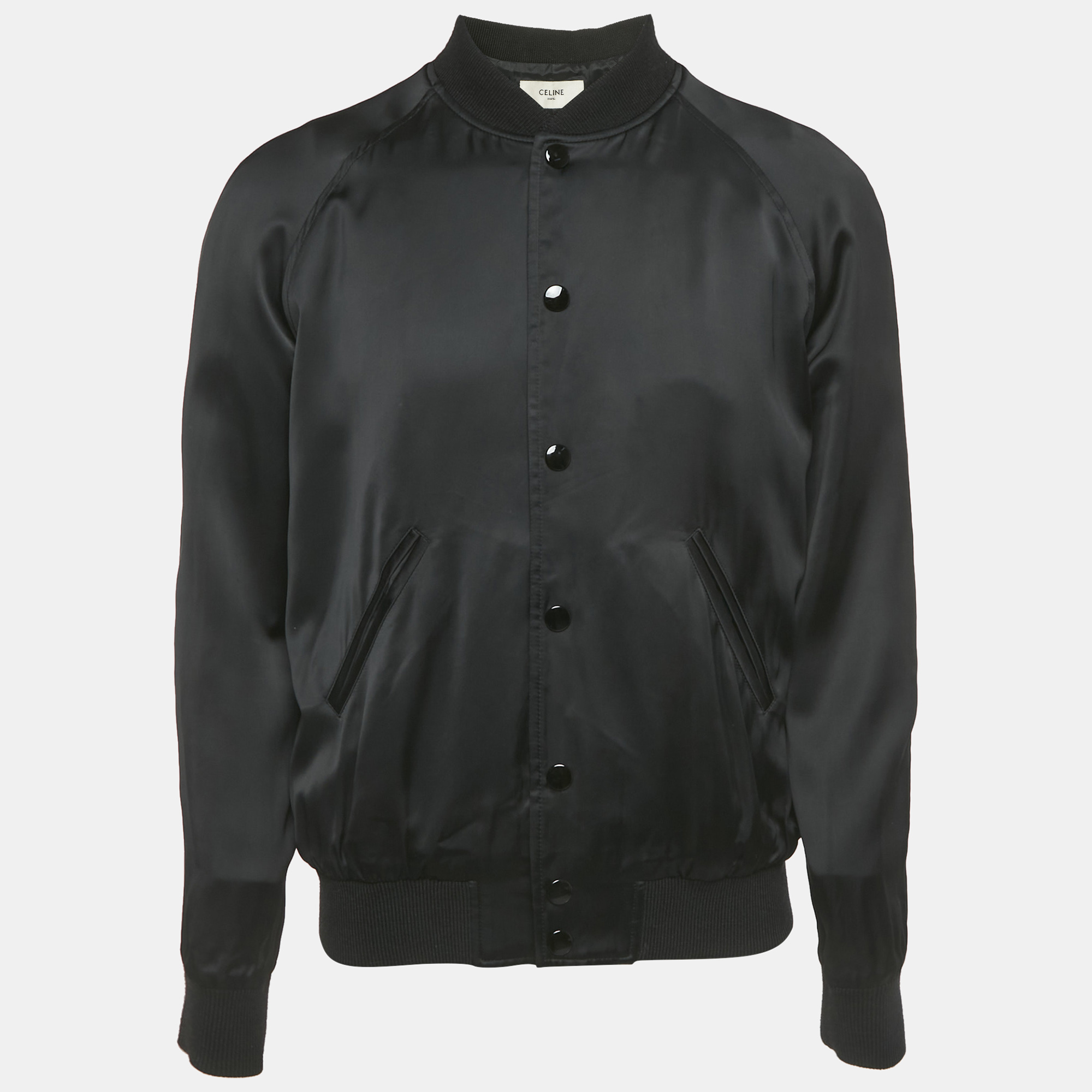 

Celine Black Satin Button Front Bomber Jacket S