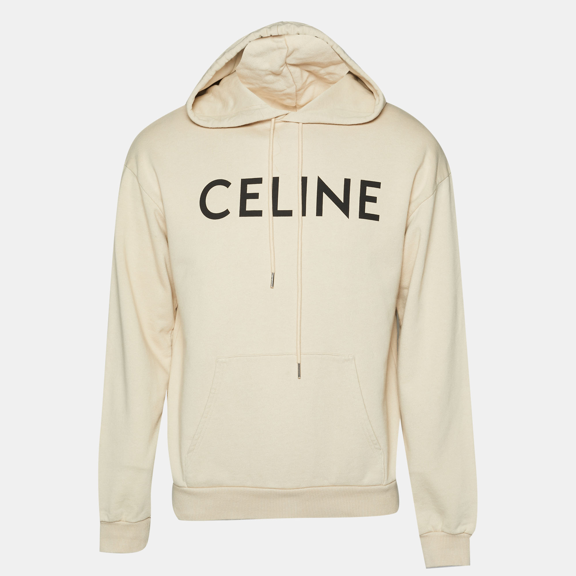 

Celine Beige Logo Print Cotton Hoodie S