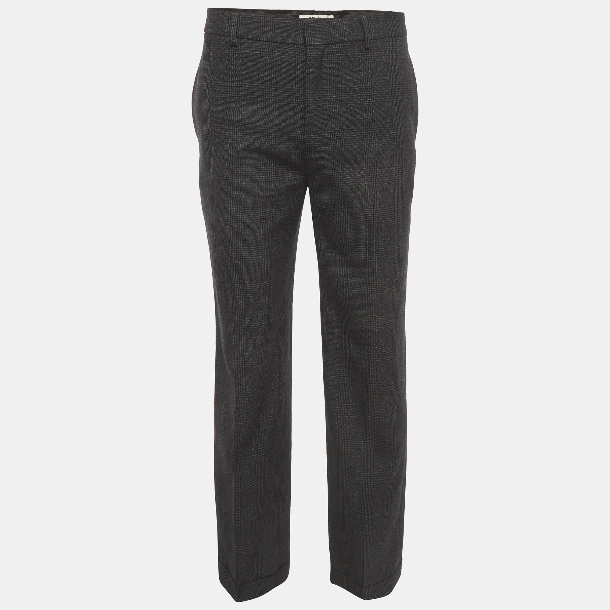 

Celine Black Check Pattern Wool Straight Fit Trousers M