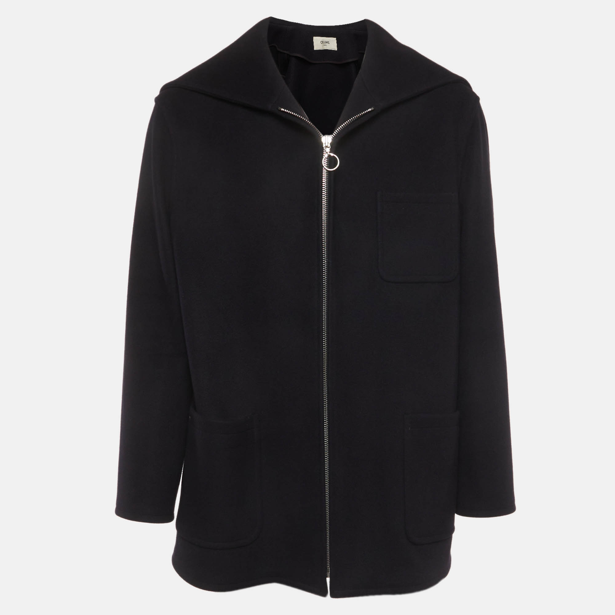 

Celine Navy Blue Wool Open Collar Caban Jacket XL