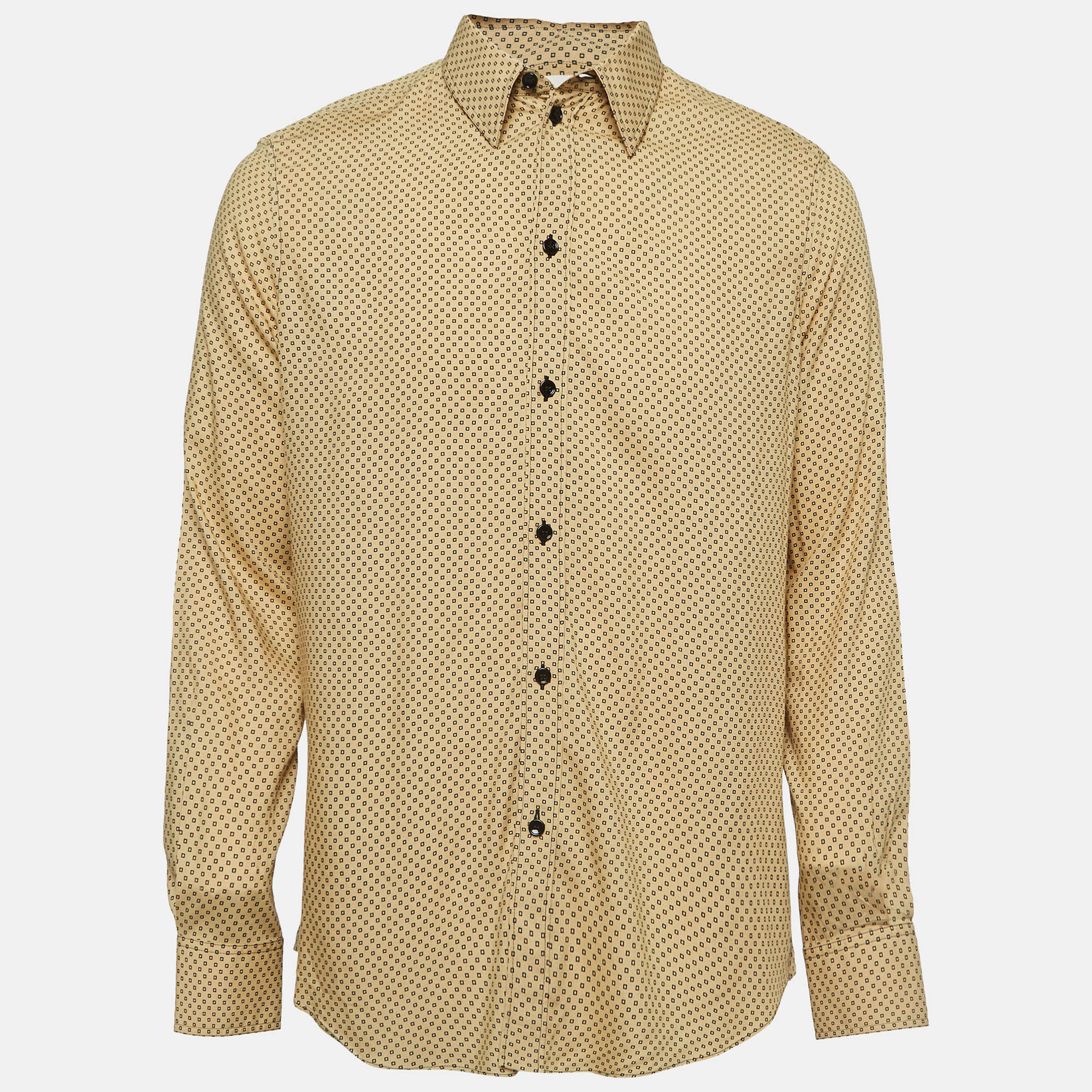 Pre-owned Celine Yellow Square Printed Crepe Buttoned Shirt L
