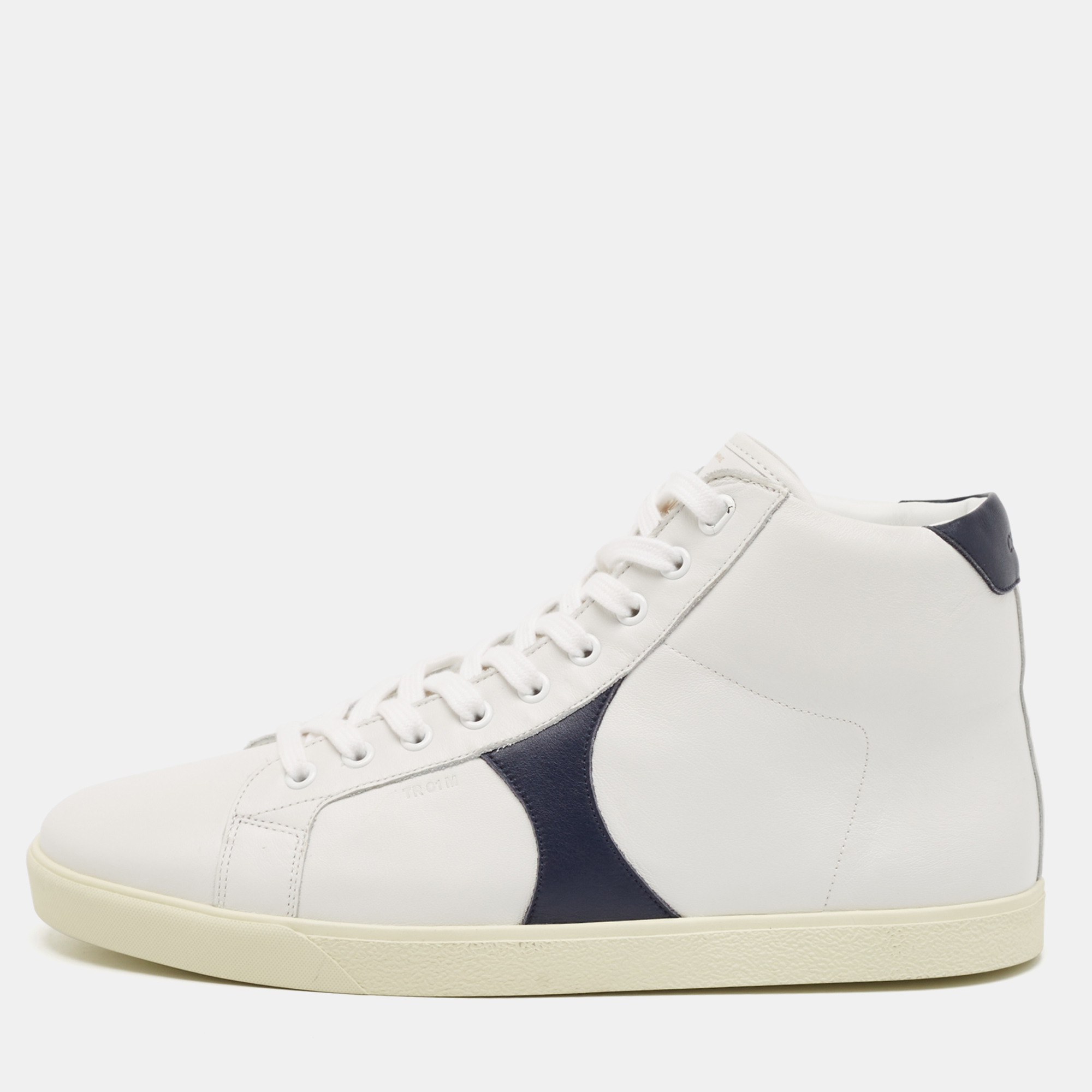 

Celine White/Navy Blue Leather High Top Sneakers Size