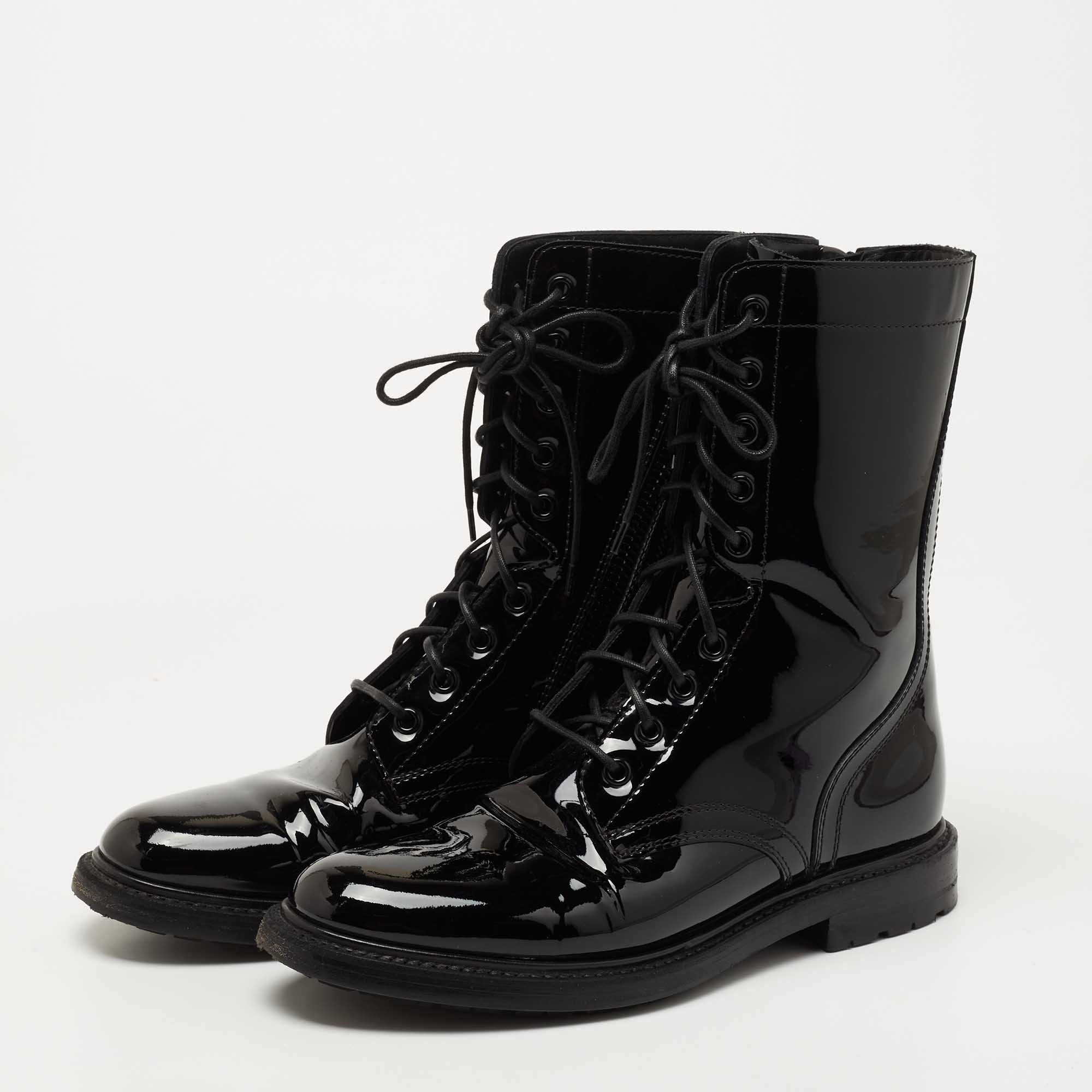 

Celine Black Patent Leather Combat Boots Size