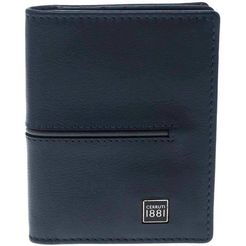 Pre Owned Cerruti 1881 Navy Blue/Grey Leather Ripon Card Case