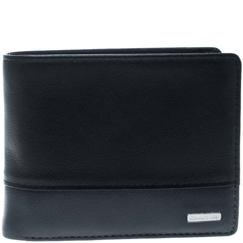 Pre Owned Cerruti 1881 Black/Grey Leather York B Bifold Wallet
