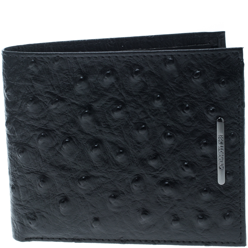 Cerruti 1881 Black Ostrich Embossed Leather Mayfair Bifold Wallet