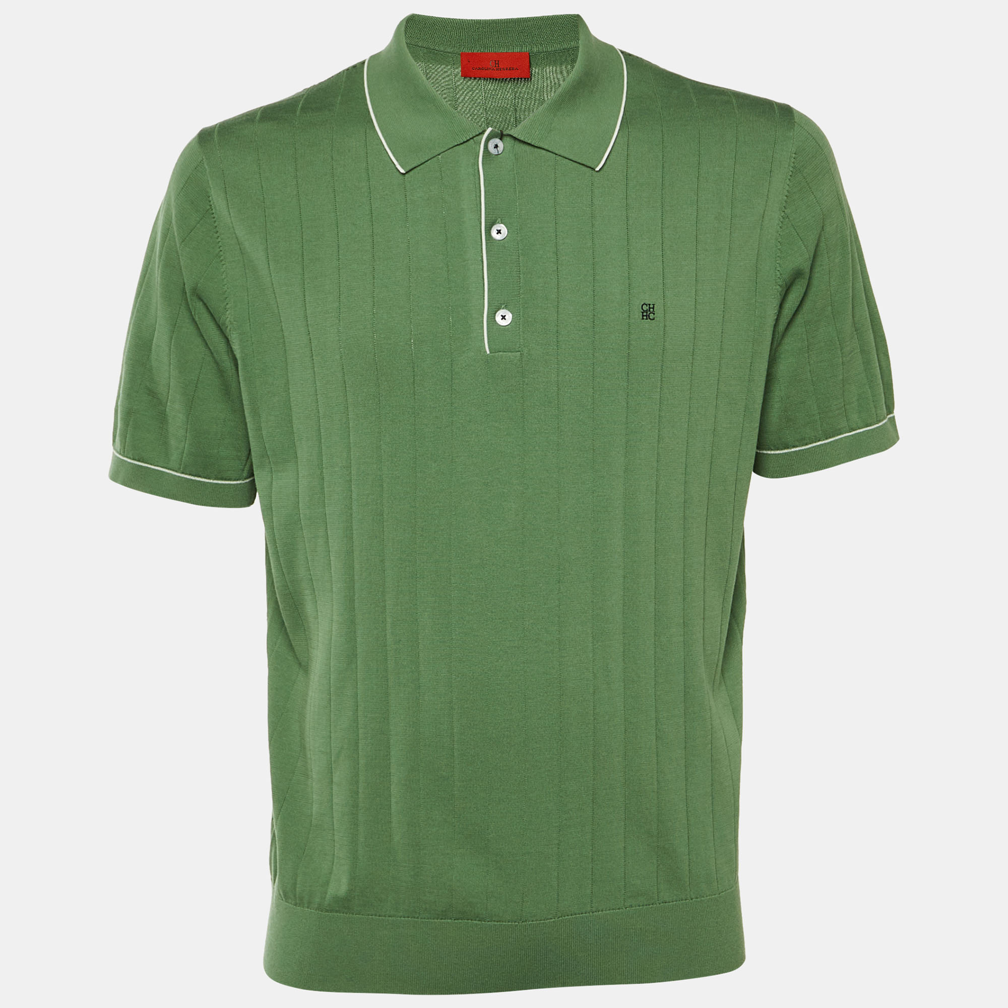 

CH Carolina Herrera Green Cotton Knit Polo T-Shirt L