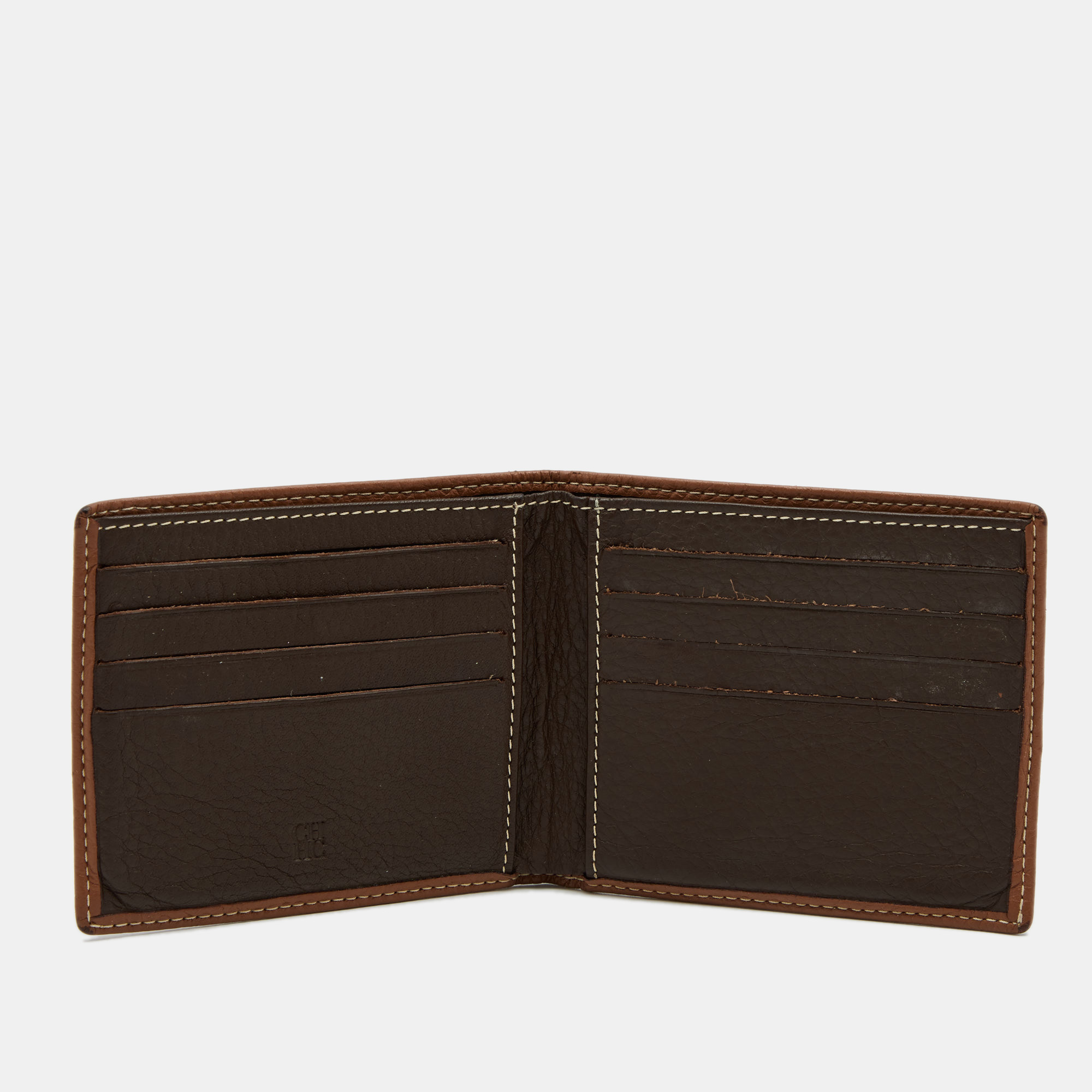 

CH Carolina Herrera Brown Monogram Embossed Leather Bifold Wallet
