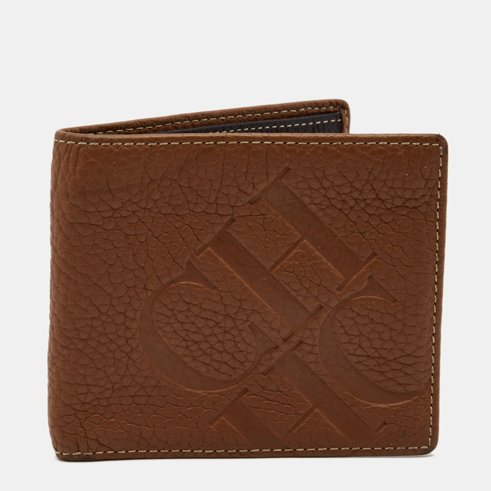 

CH Carolina Herrera Brown Monogram Embossed Leather Bifold Wallet