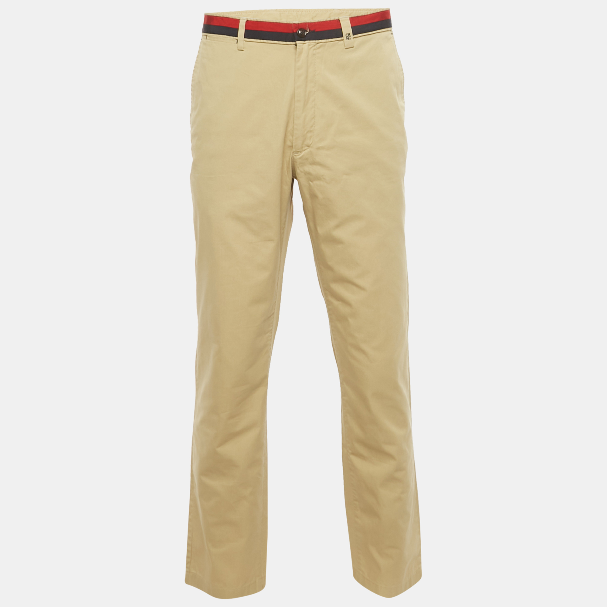 

CH Carolina Herrera Beige Cotton Logo Stripe Waist Detail Pants XXL