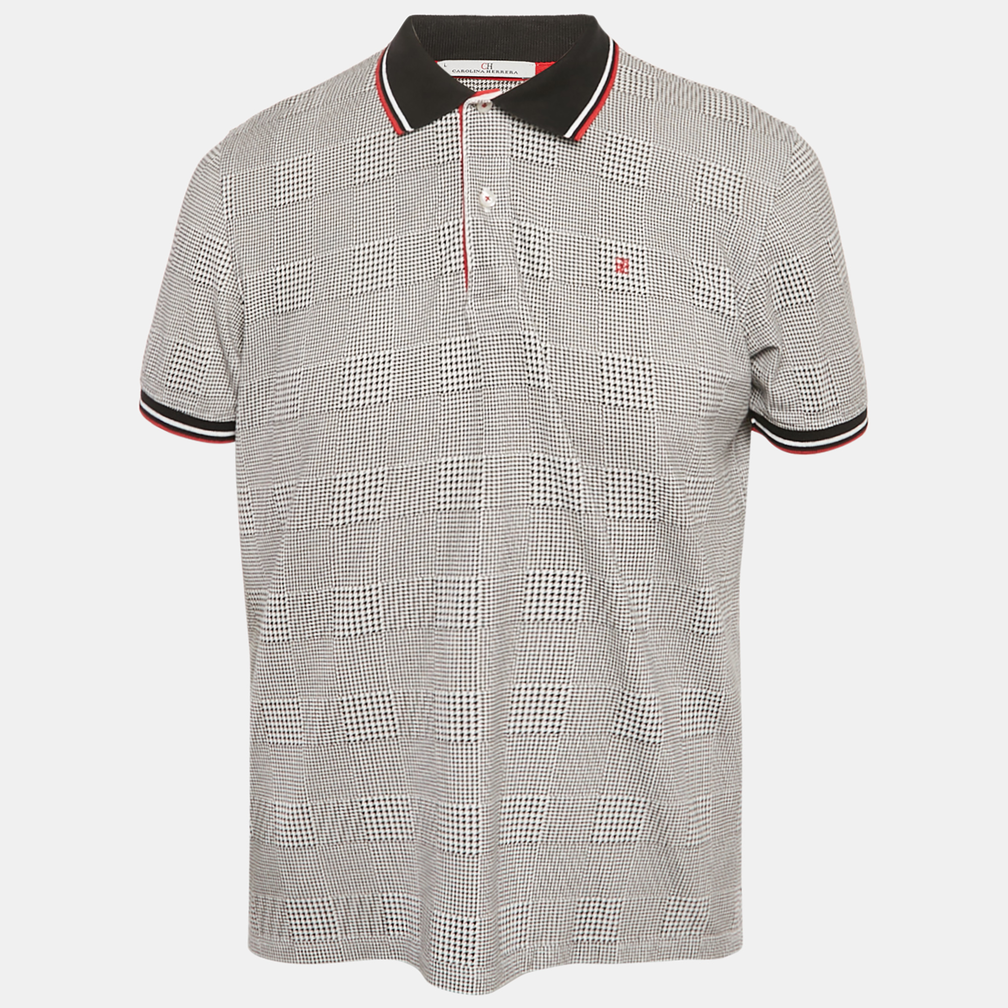 

CH Carolina Herrera Black houndstooth Pattern Cotton Pique Polo T-Shirt L
