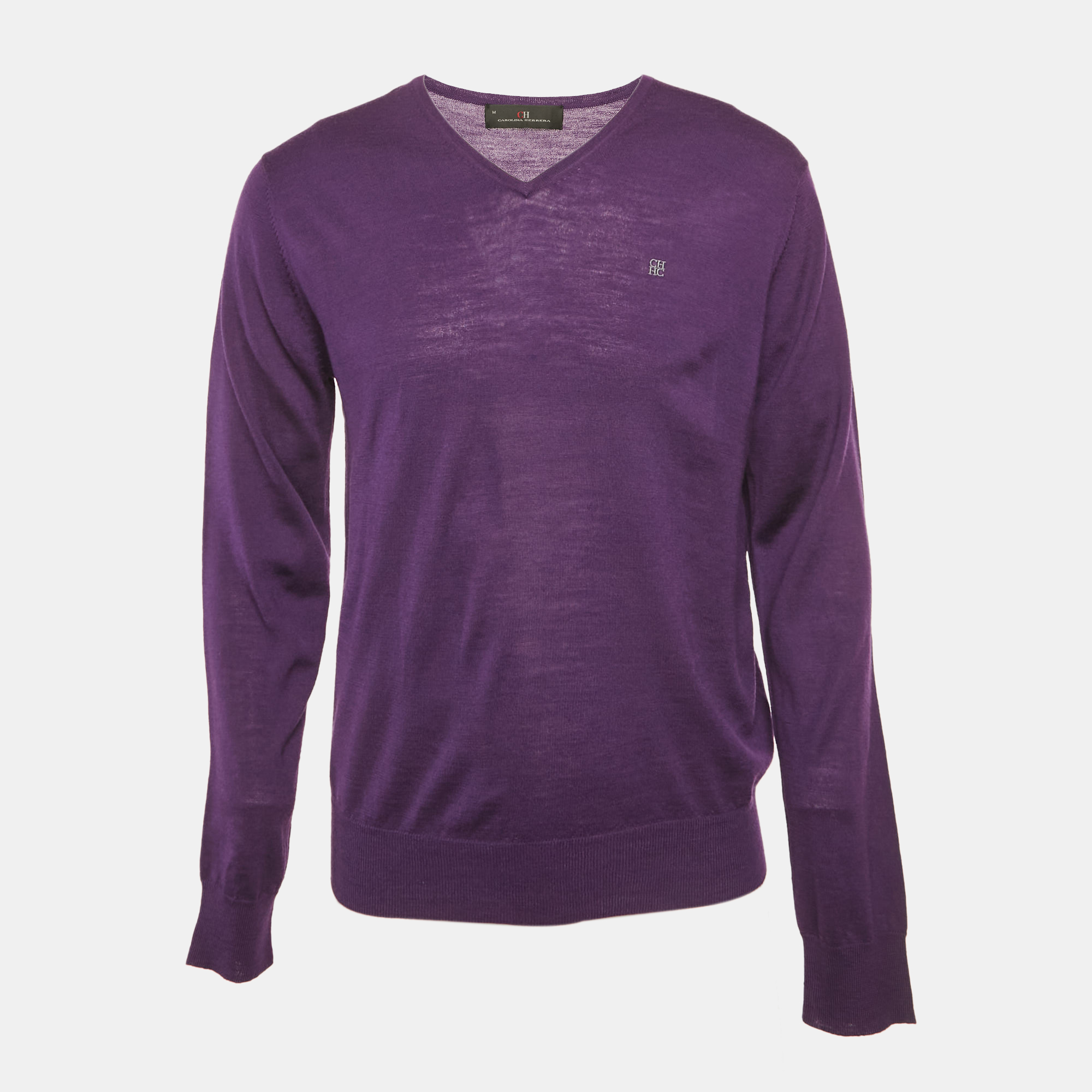 

CH Carolina Herrera Purple Wool Knit V-Neck Sweater M