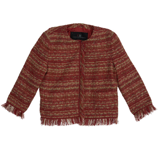 Pre Owned CH Carolina Herrera Collarless Tweed Jacket L