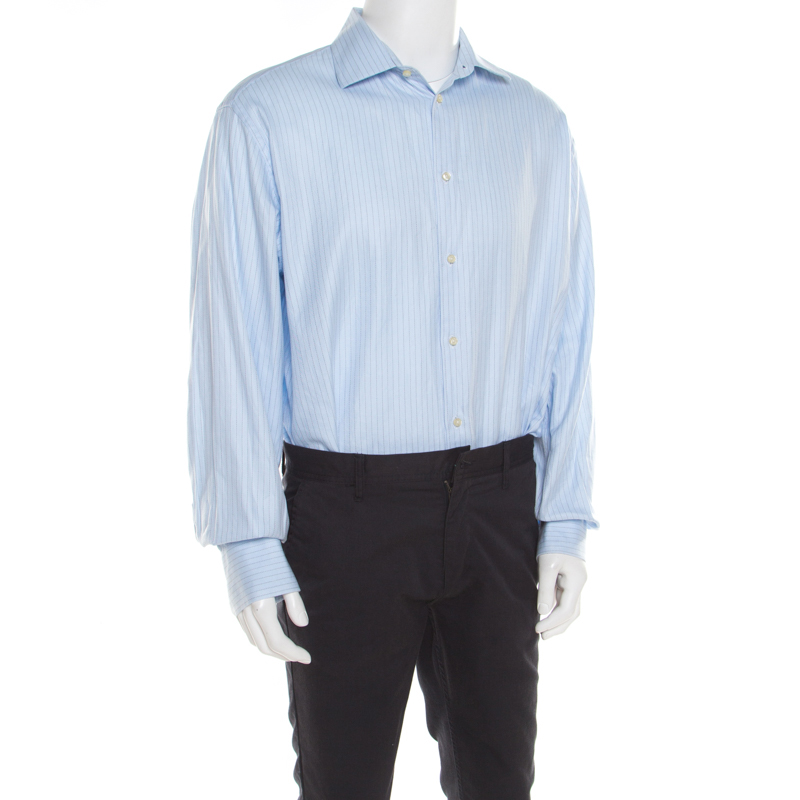 

CH Carolina Herrera Blue Striped Cotton Jacquard Long Sleeve Button Front Shirt 3XL