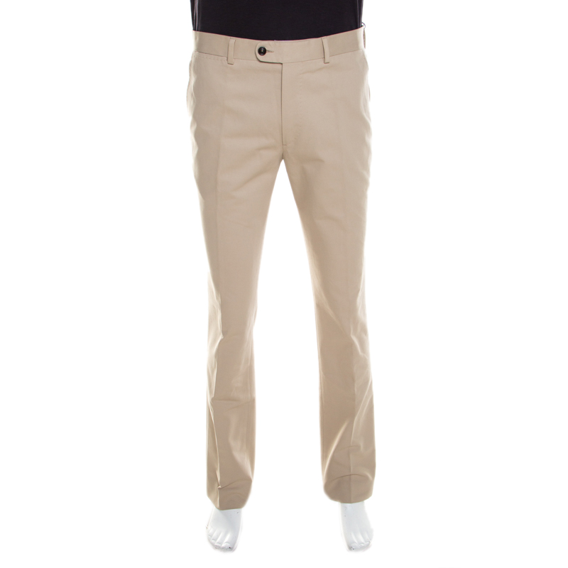 Pre Owned CH Carolina Herrera Beige Cotton Tailored Trousers L