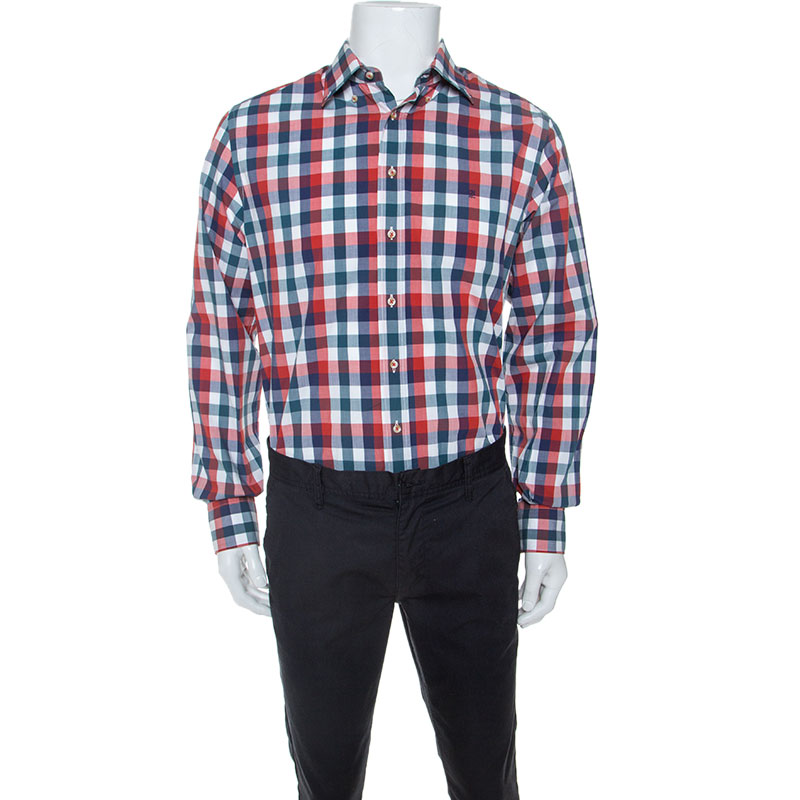 CH Carolina Herrera Multicolor Gingham Check Cotton Button Down Shirt L