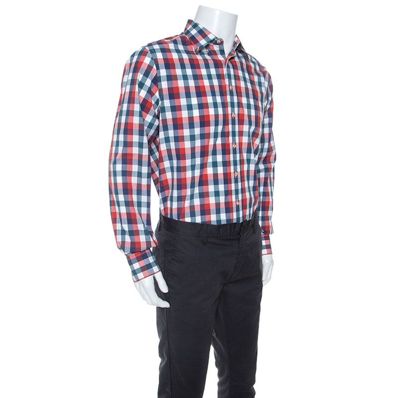 

CH Carolina Herrera Multicolor Gingham Check Cotton Button Down Shirt