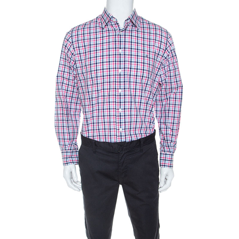 CH Carolina Herrera Multicolor Checked Cotton Button Down Collar Shirt L